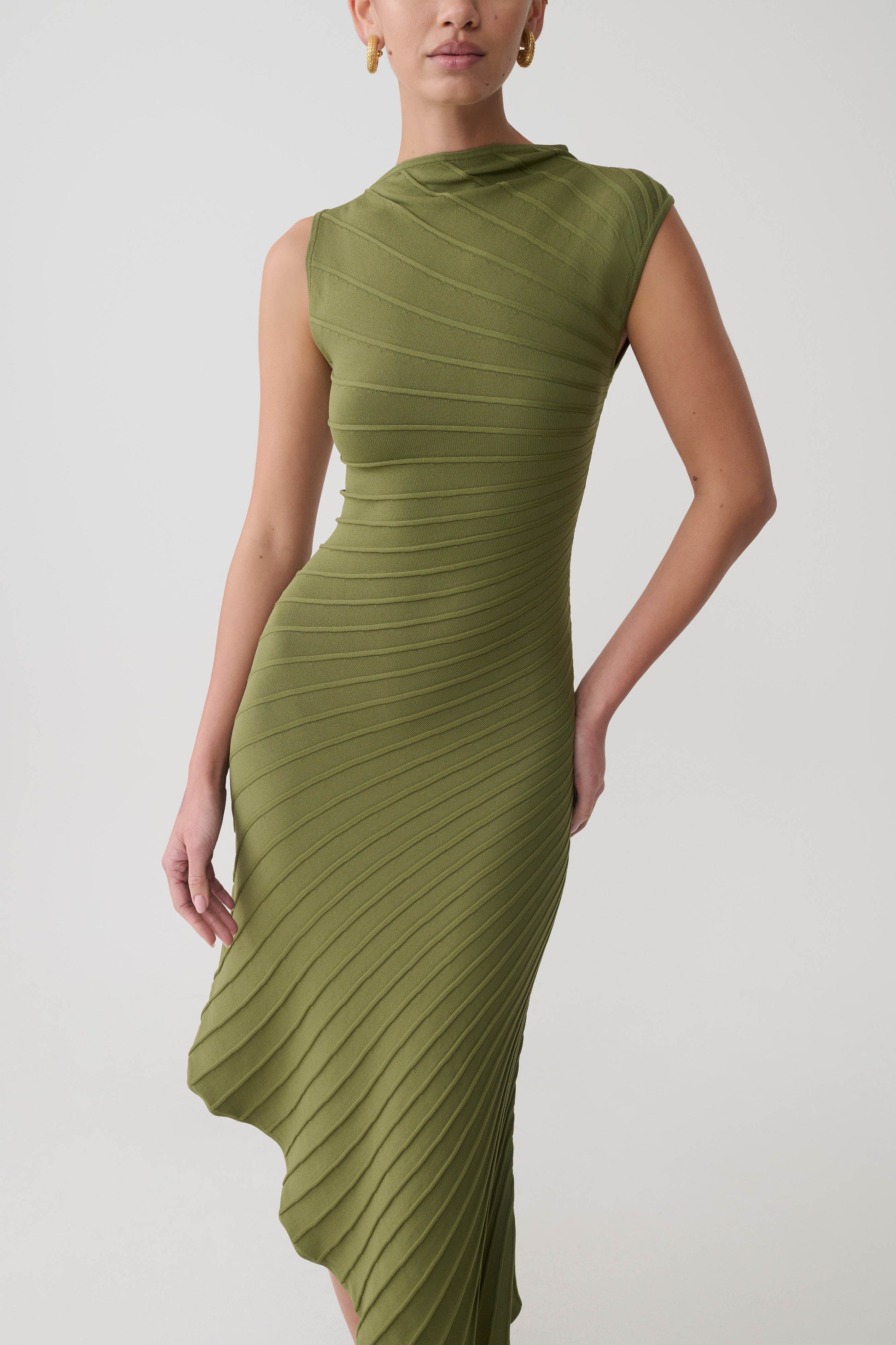 Milasandra Pleated Knit Dress - Olive #5