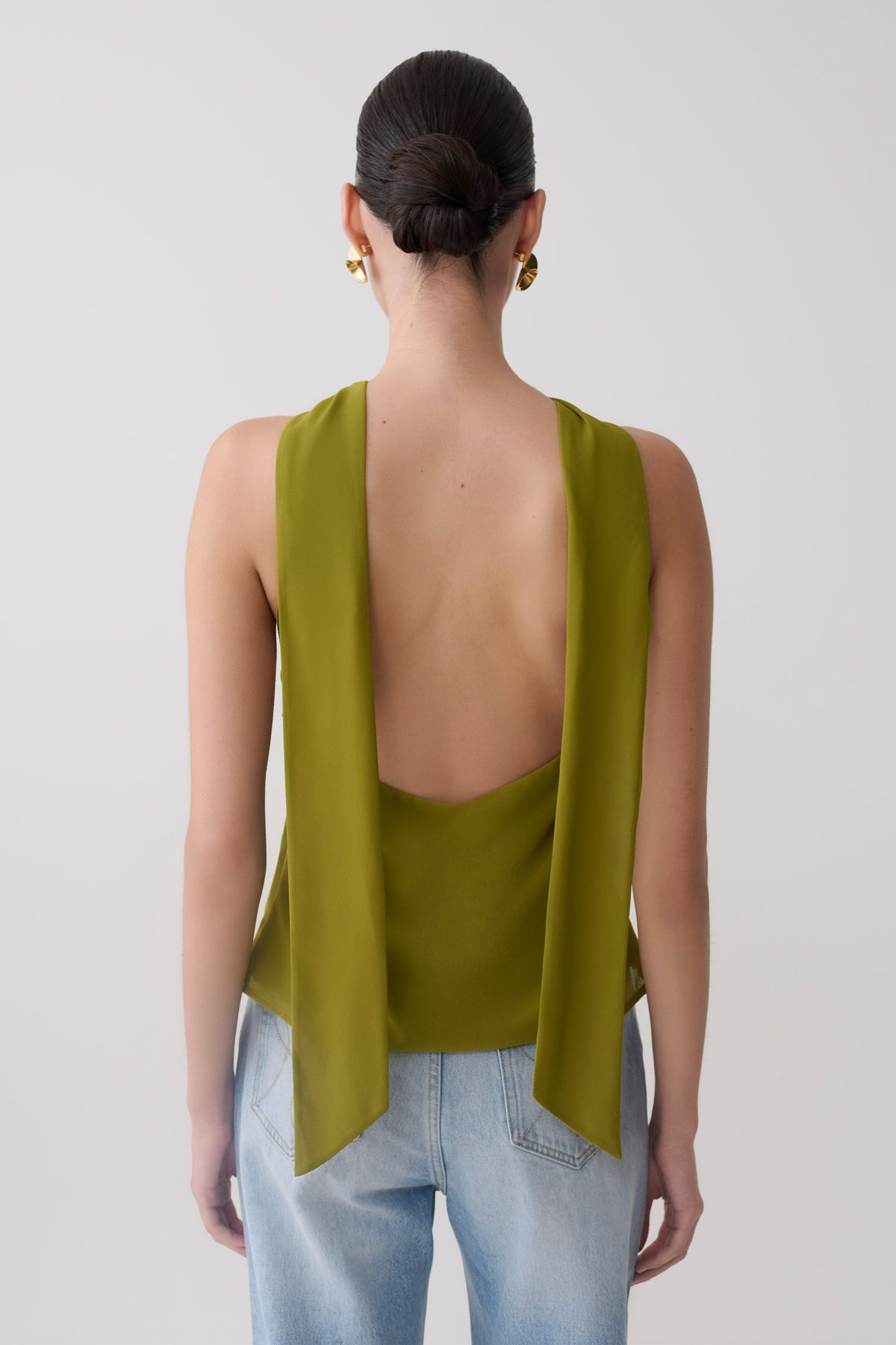 Nora Halter Chiffon Top - Olive #2