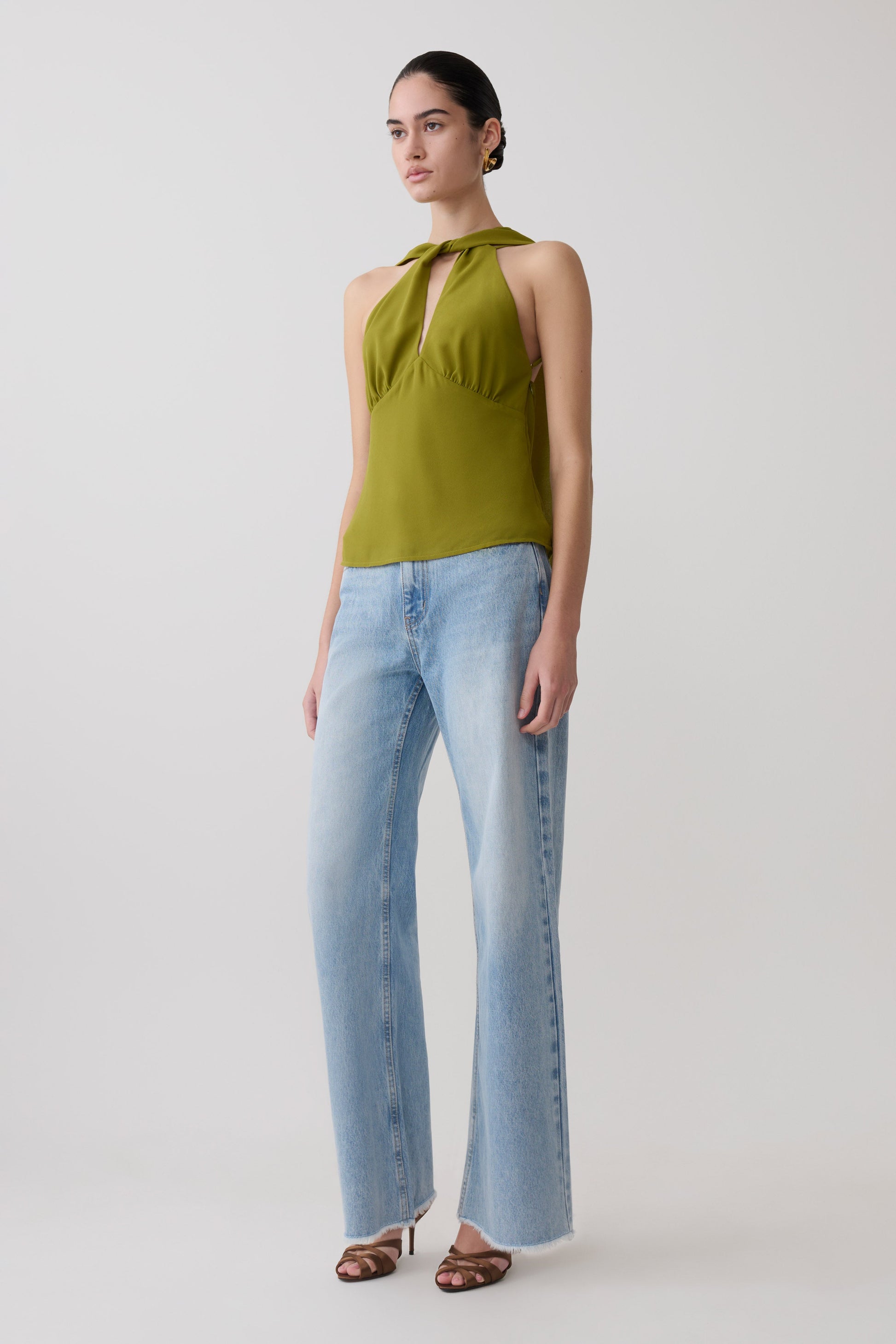 Nora Halter Chiffon Top - Olive #4