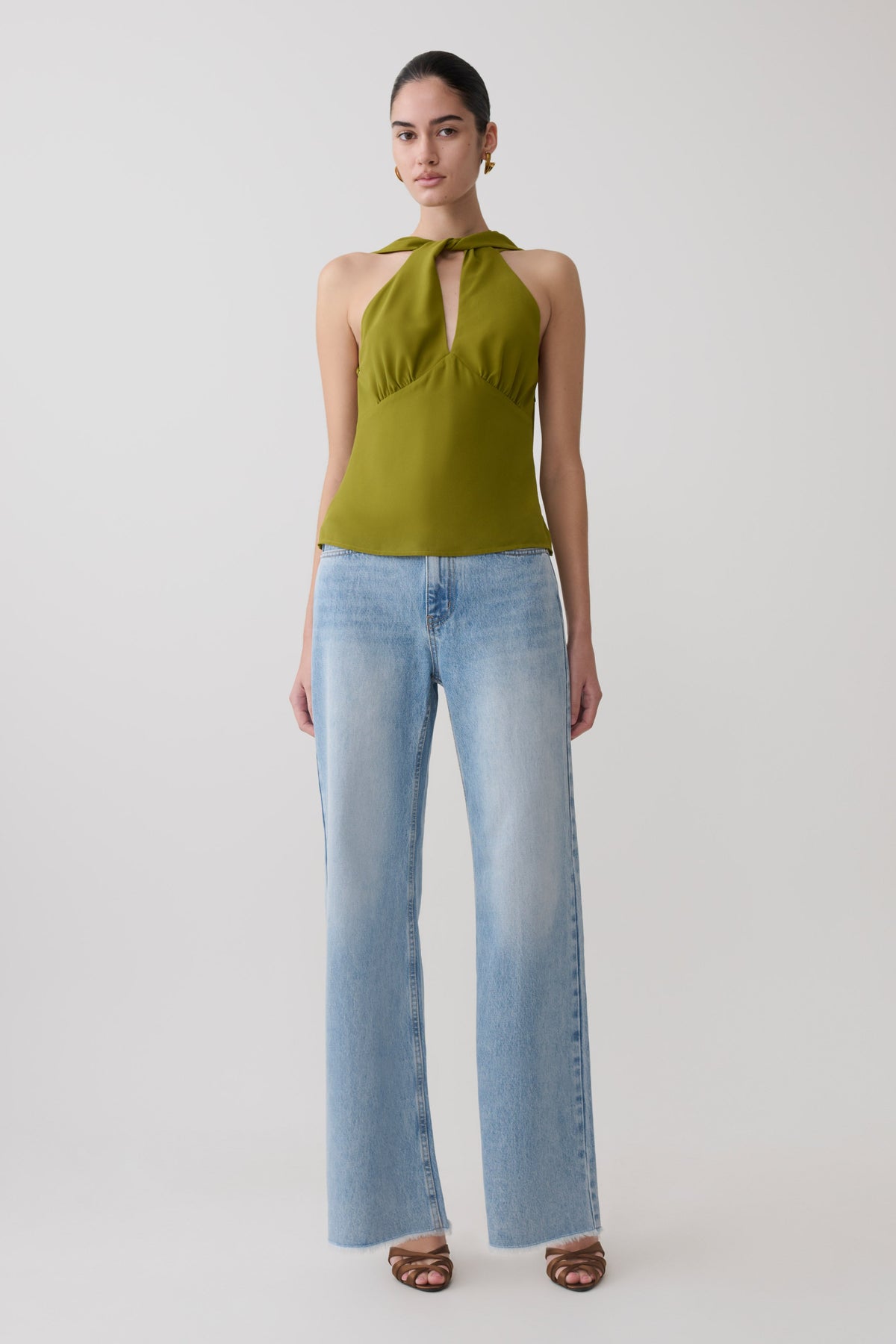 Nora Halter Chiffon Top - Olive #7