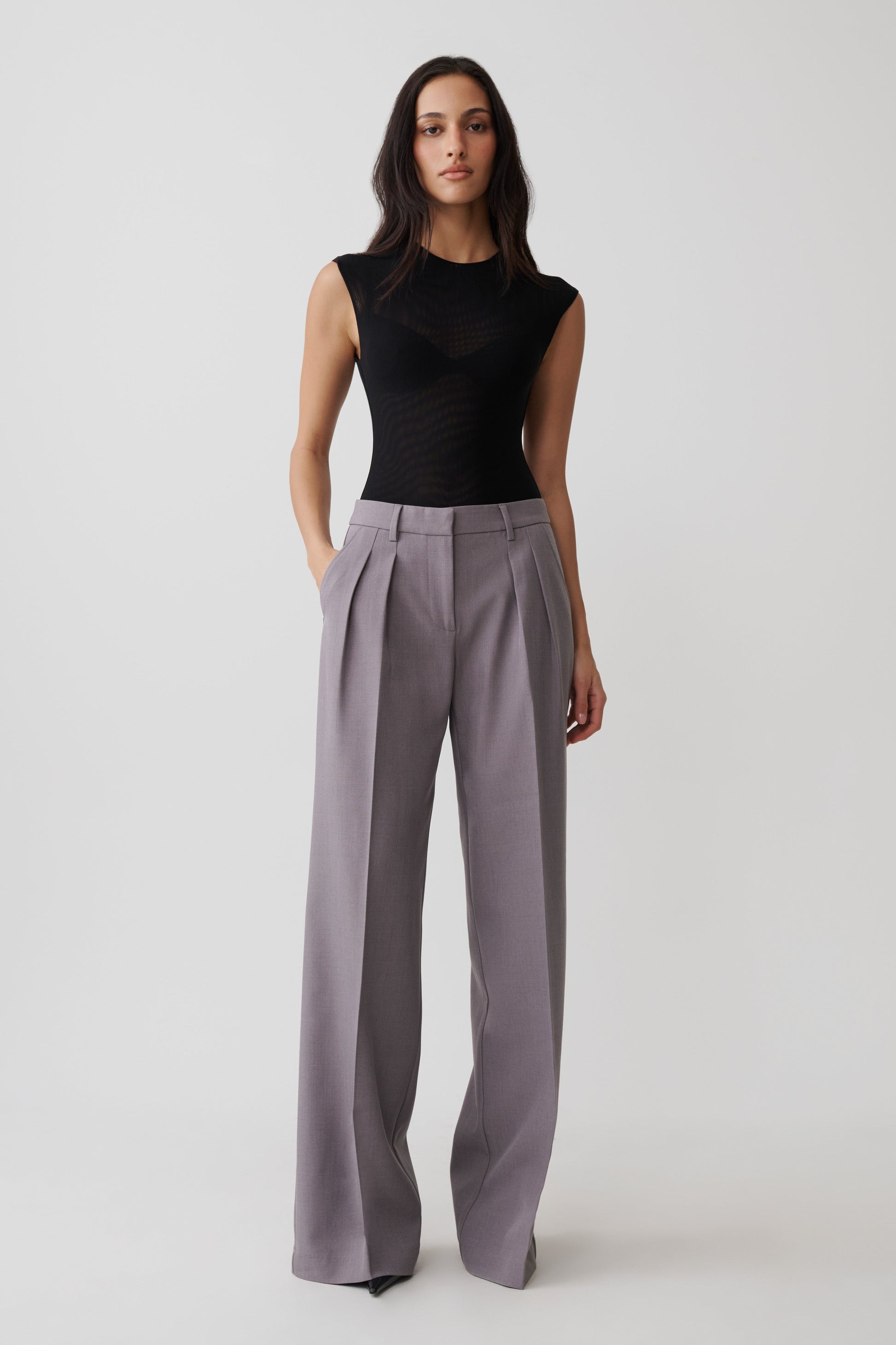 Phoebe Straight Leg Suiting Pants - Light Grey Marle #5