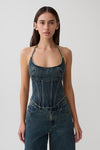 Stephanie Corset Denim Top - Vintage Blue