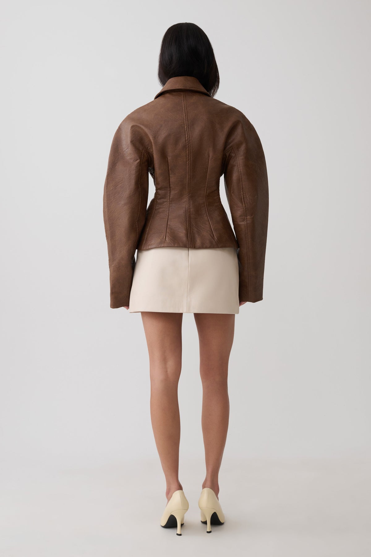 Telma Faux Leather Collared Jacket - Chocolate #6