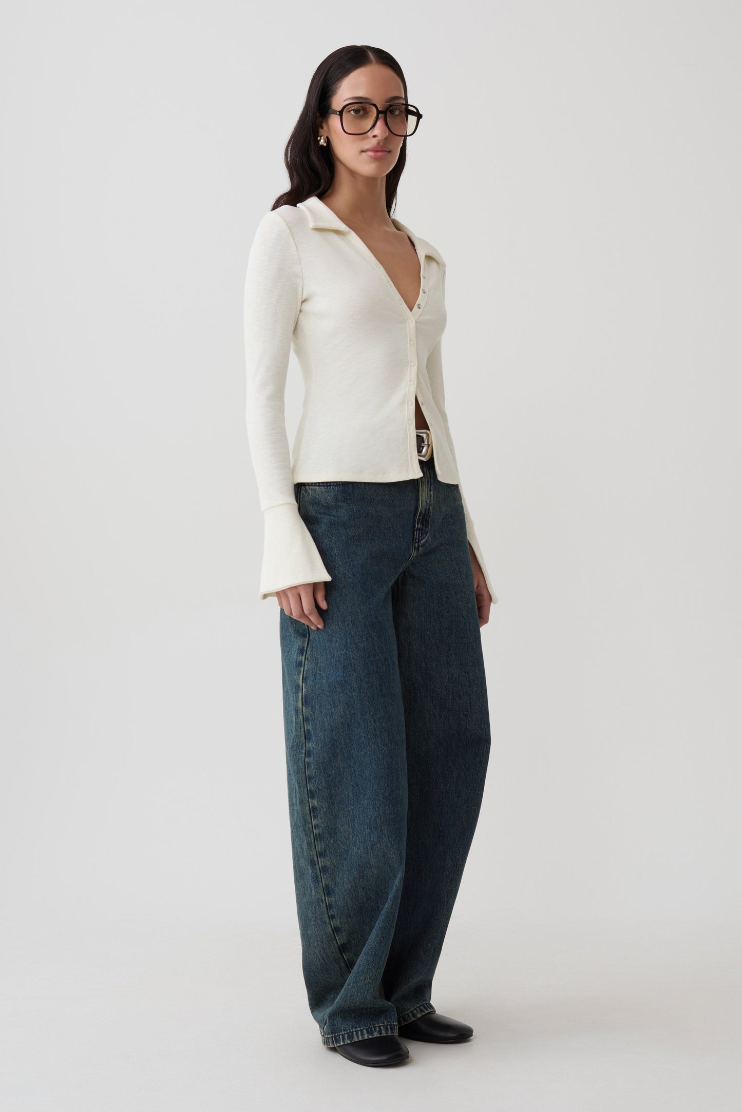 Analisa Button Down Long Sleeve Top - Ivory