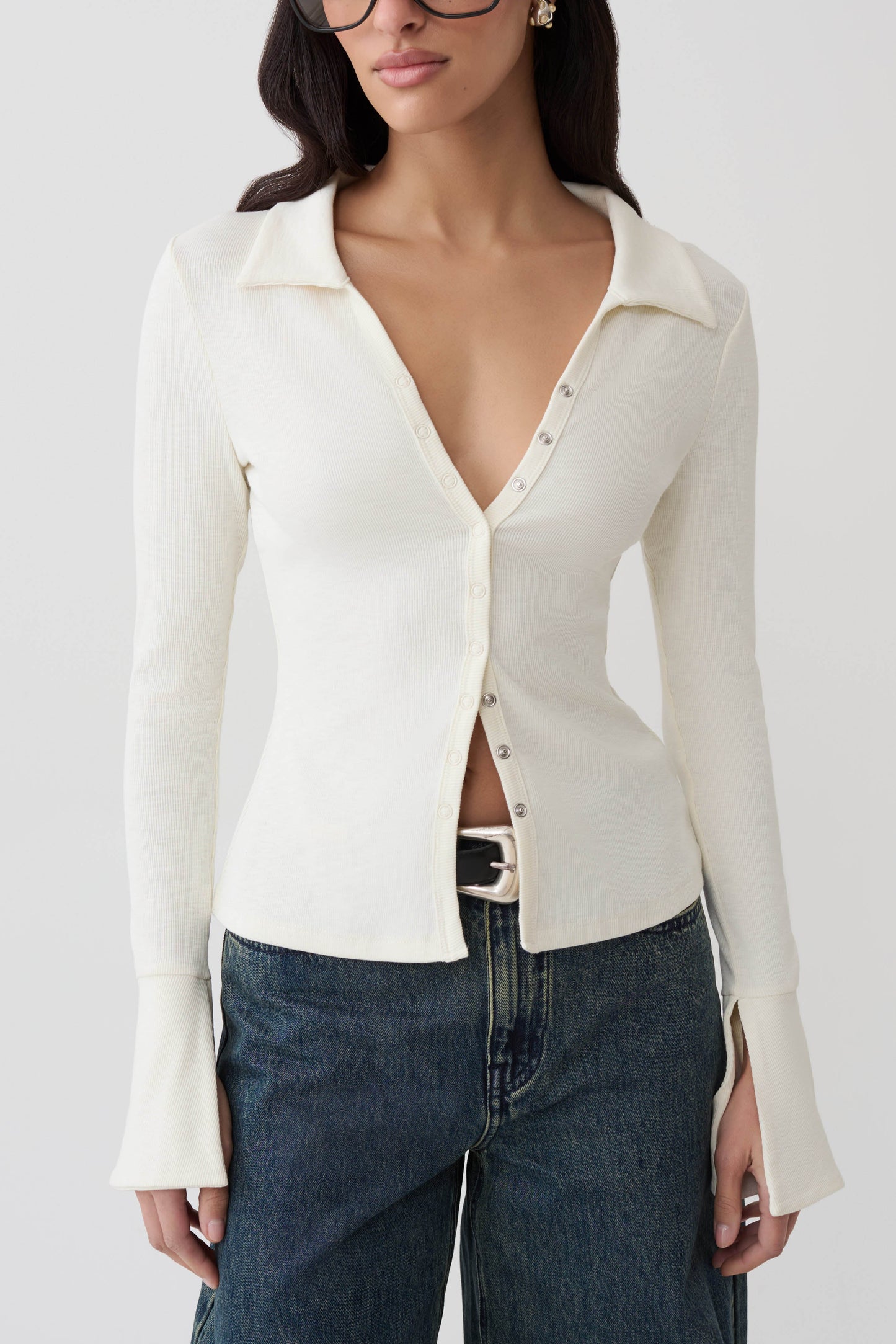 Analisa Button Down Long Sleeve Top - Ivory