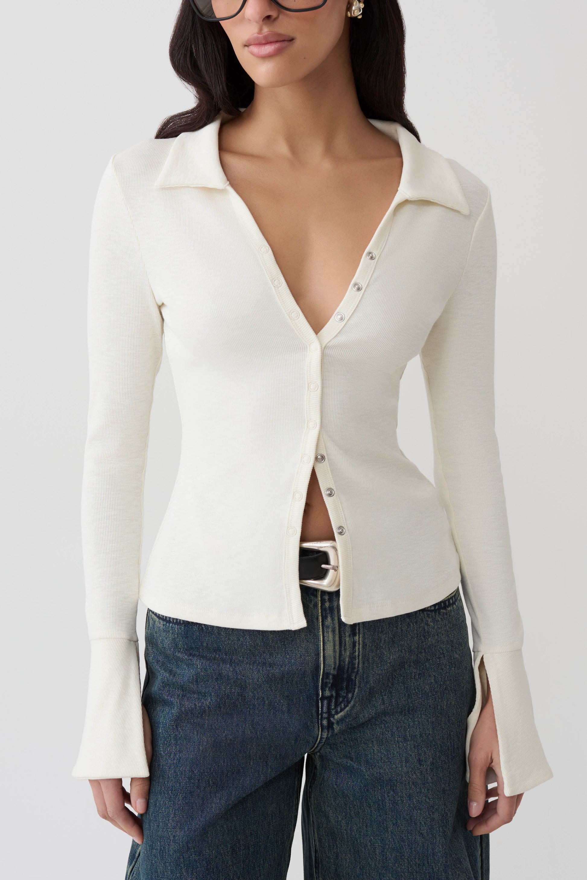 Analisa Button Down Long Sleeve Top - Ivory #3