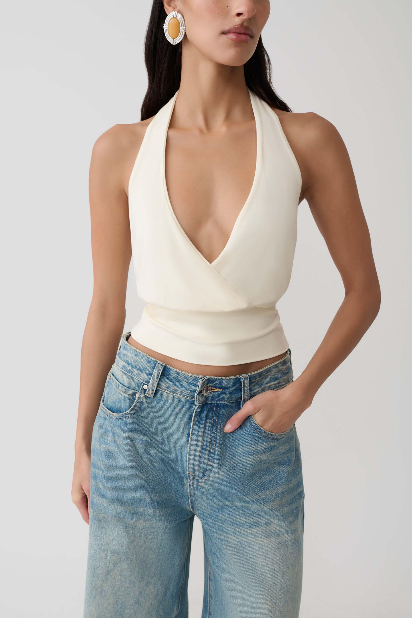 Jina Draped Halter Top - Ivory