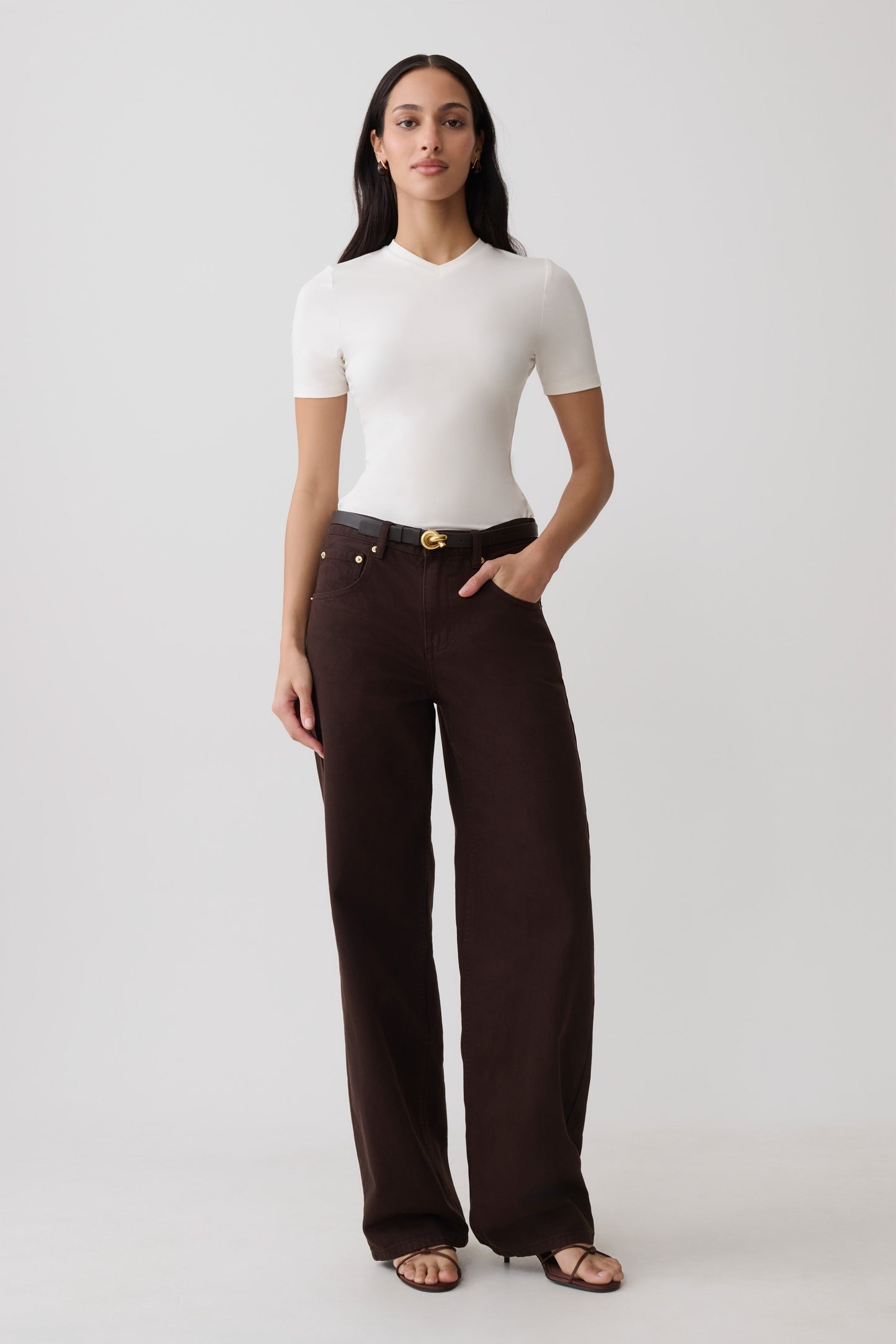 Janelle High V Neck Short Sleeve Top - Ivory