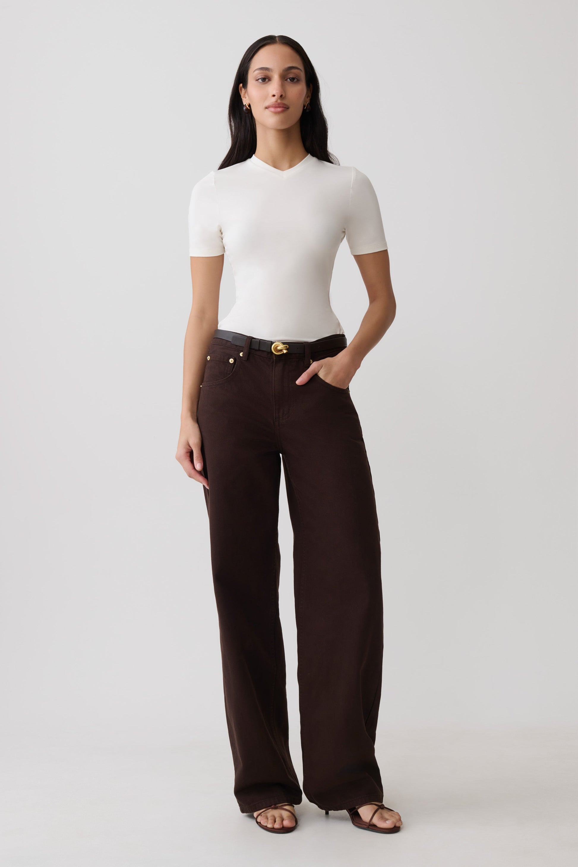 Janelle High V Neck Short Sleeve Top - Ivory #5
