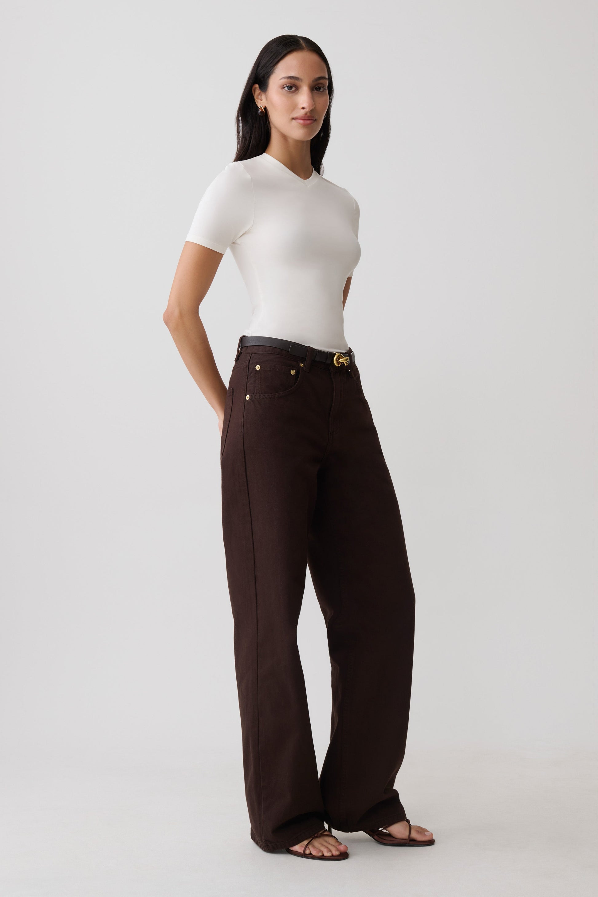 Janelle High V Neck Short Sleeve Top - Ivory #3