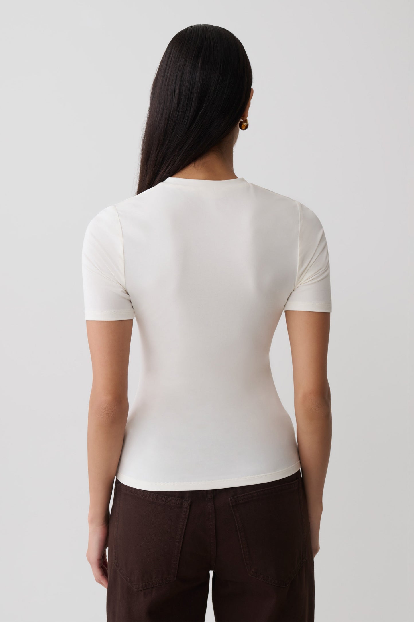 Janelle High V Neck Short Sleeve Top - Ivory