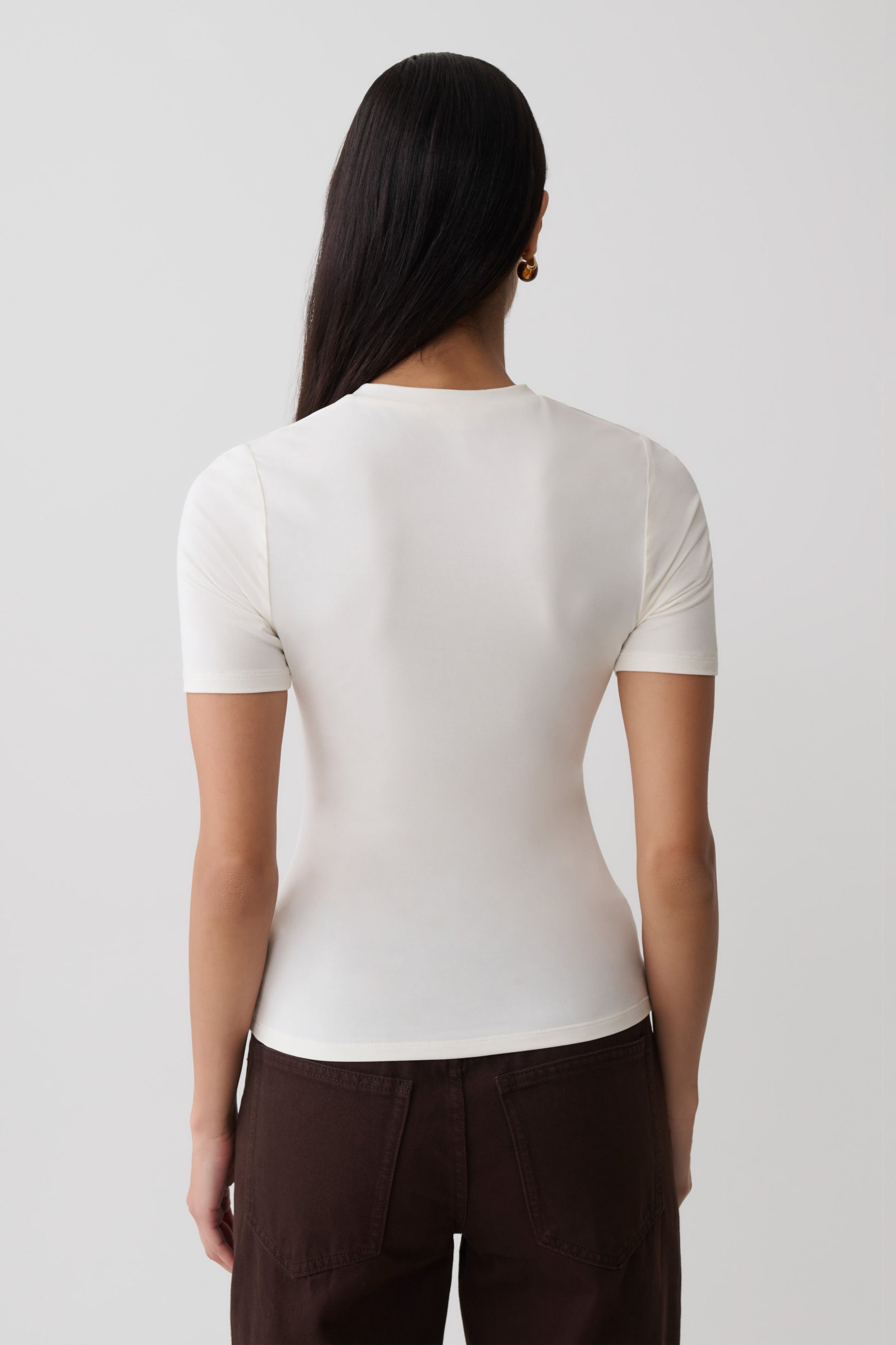 Janelle High V Neck Short Sleeve Top - Ivory #2