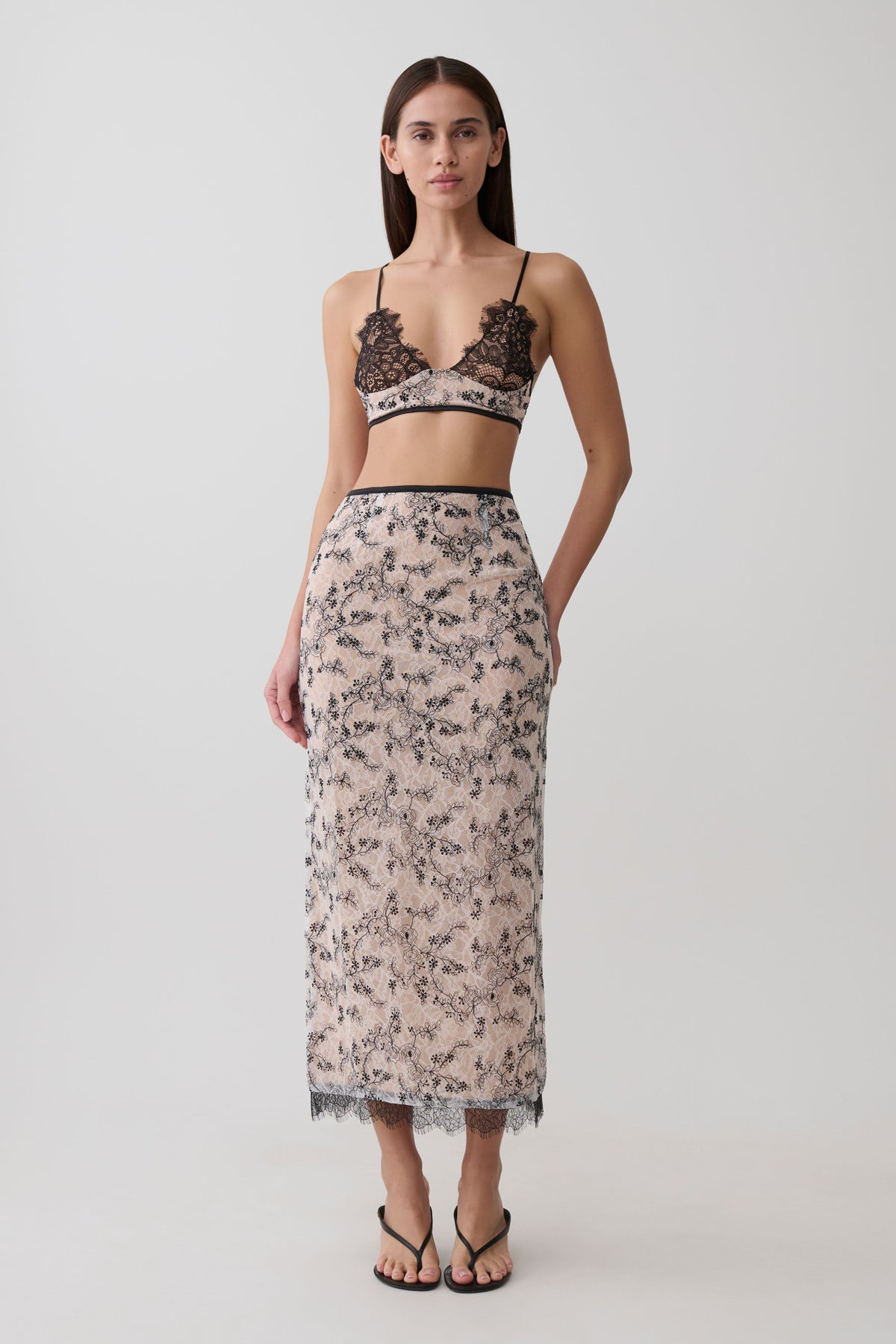 Kimberly Lace Pencil Midi Skirt - Nude Lace #2