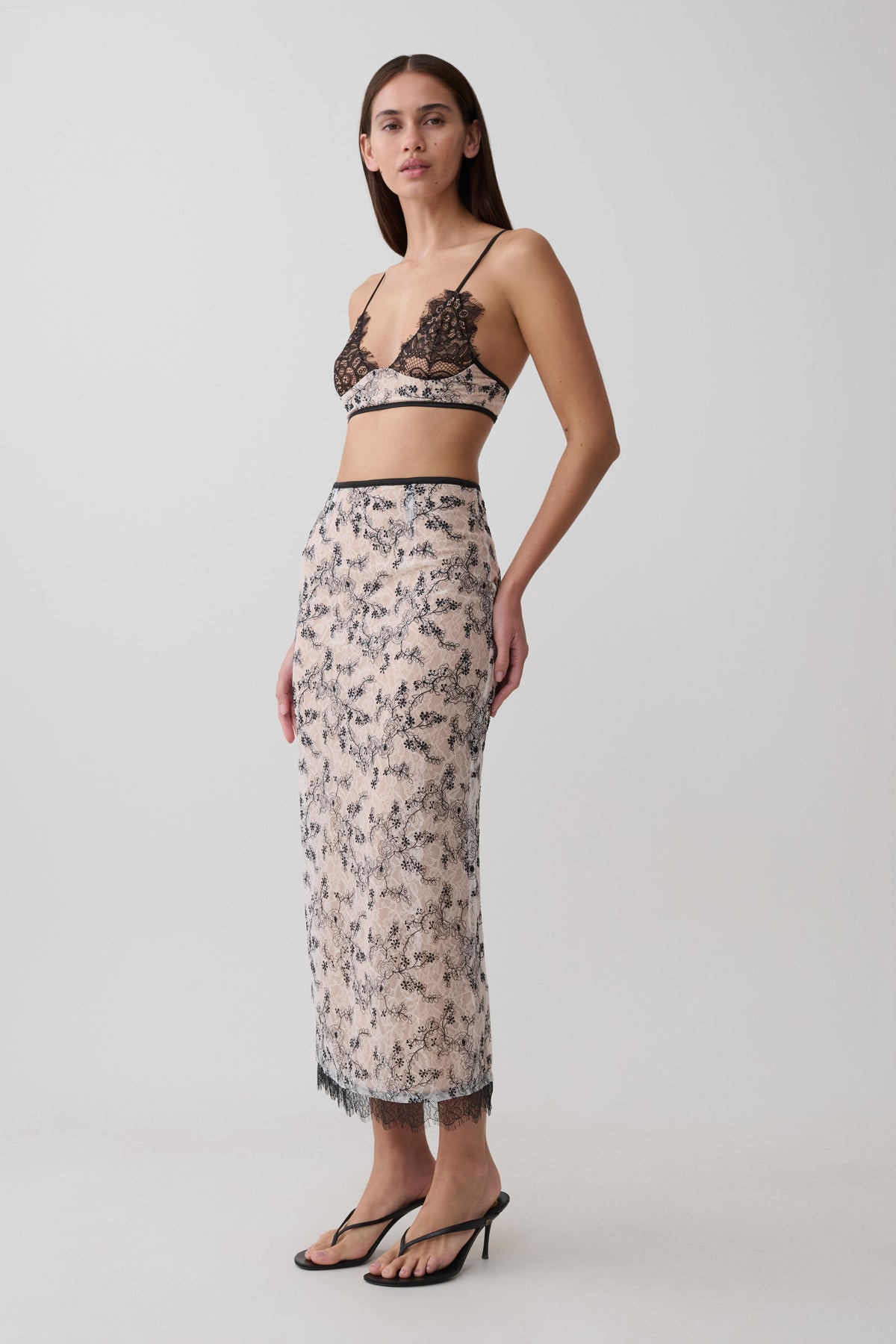 Kimberly Lace Pencil Midi Skirt - Nude Lace #5