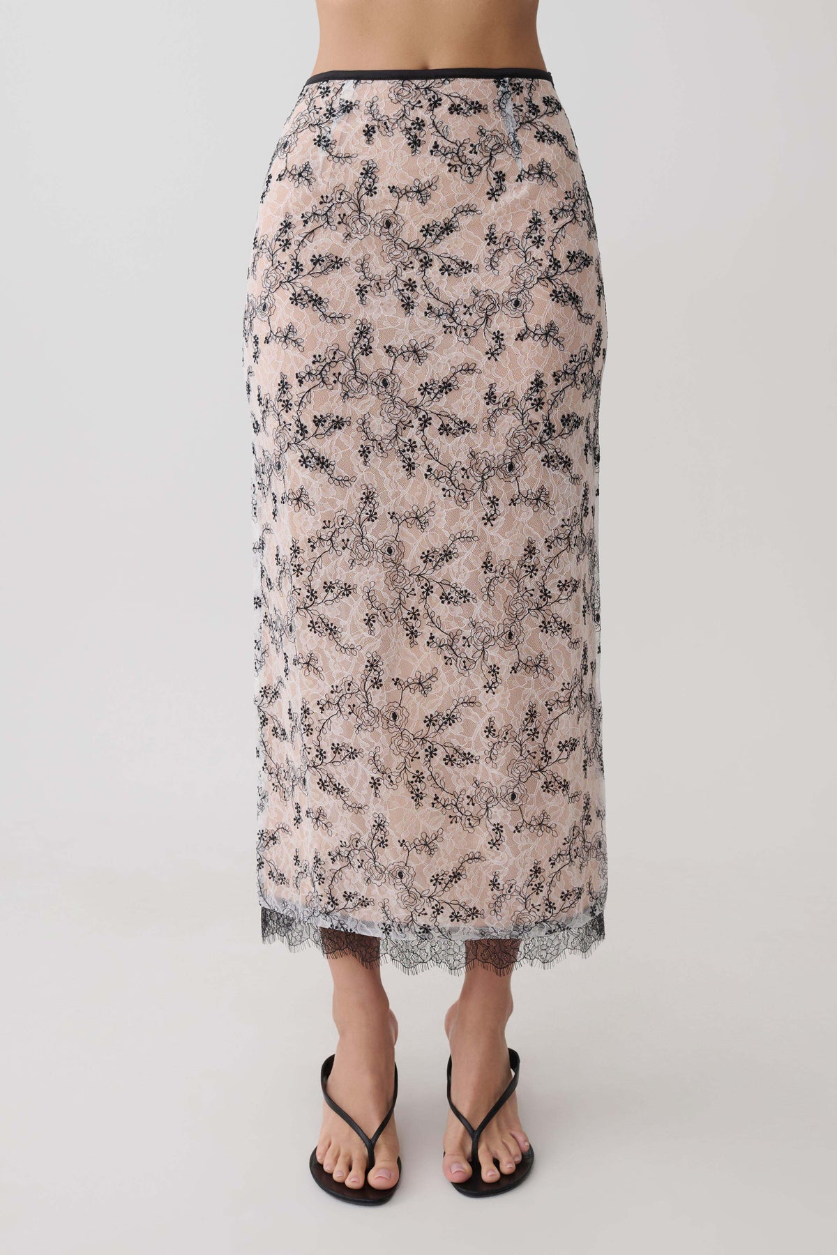 Kimberly Lace Pencil Midi Skirt - Nude Lace #8