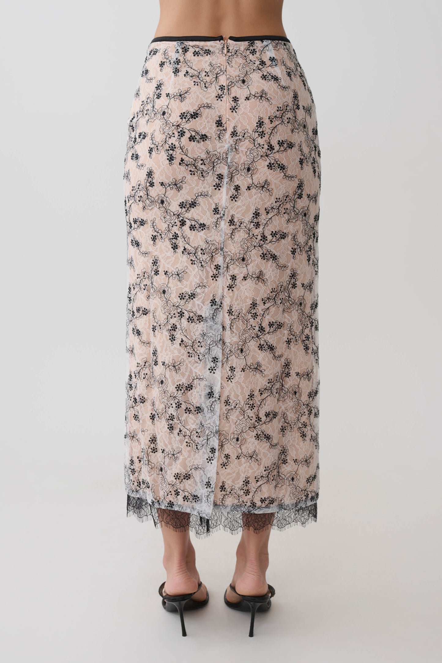 Kimberly Lace Pencil Midi Skirt - Nude Lace