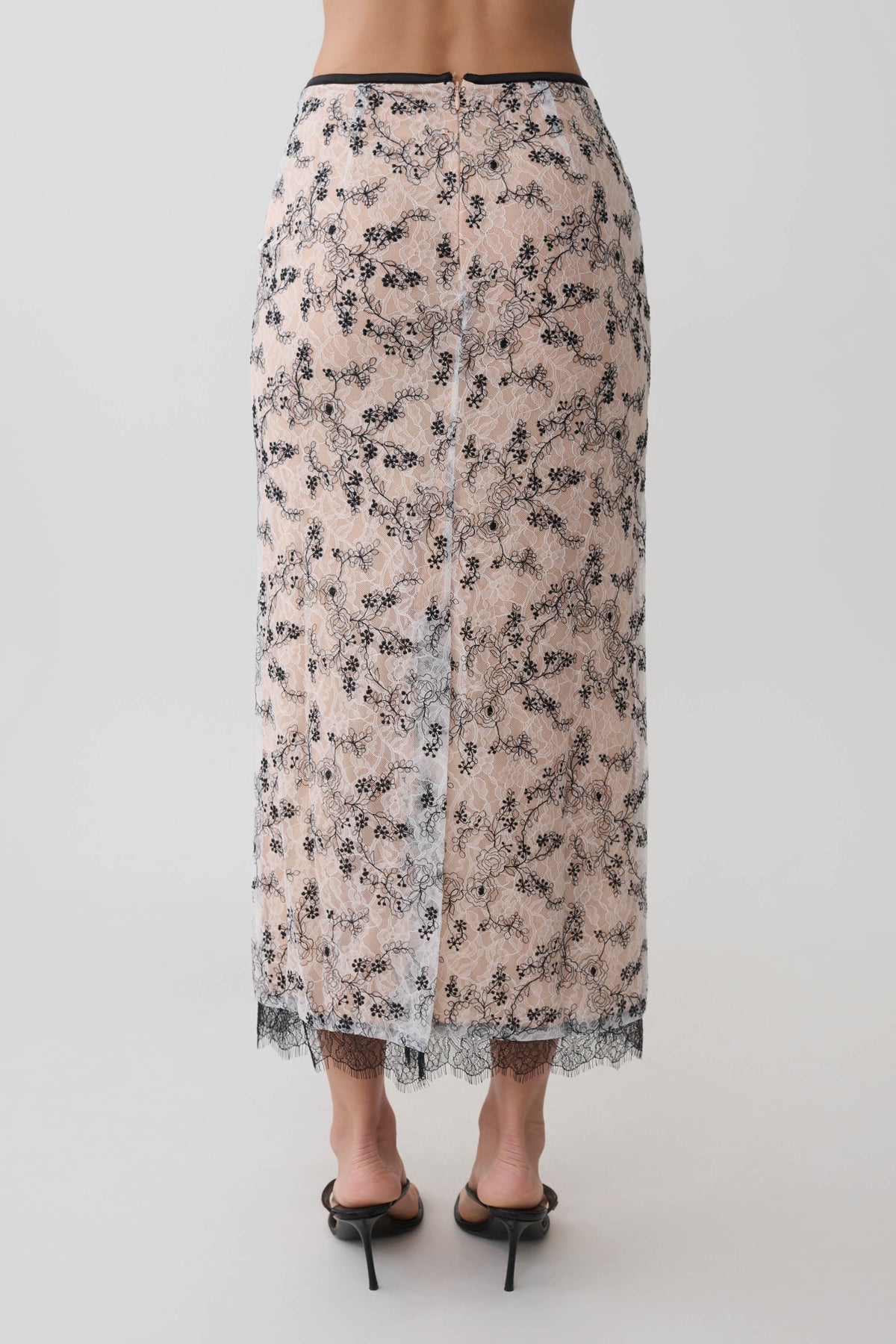 Kimberly Lace Pencil Midi Skirt - Nude Lace #7