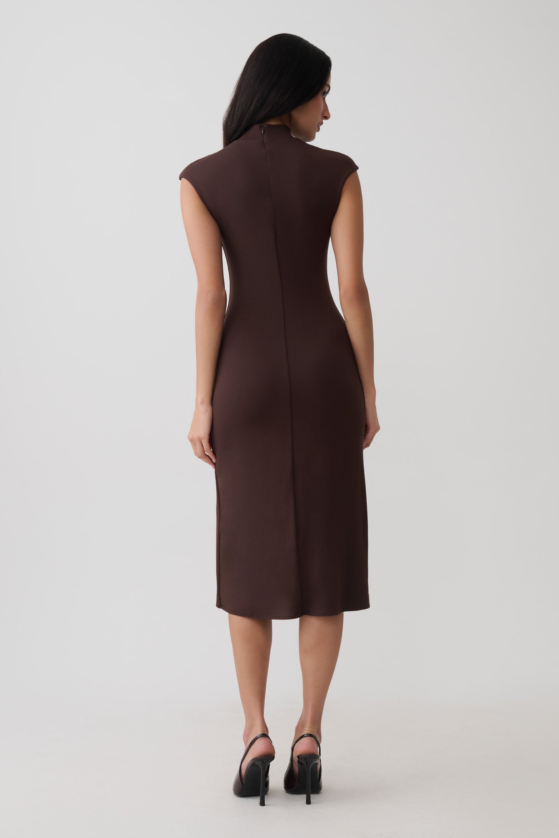 Noelle Sleeveless Roll Neck Midi Dress - Dark Chocolate #2