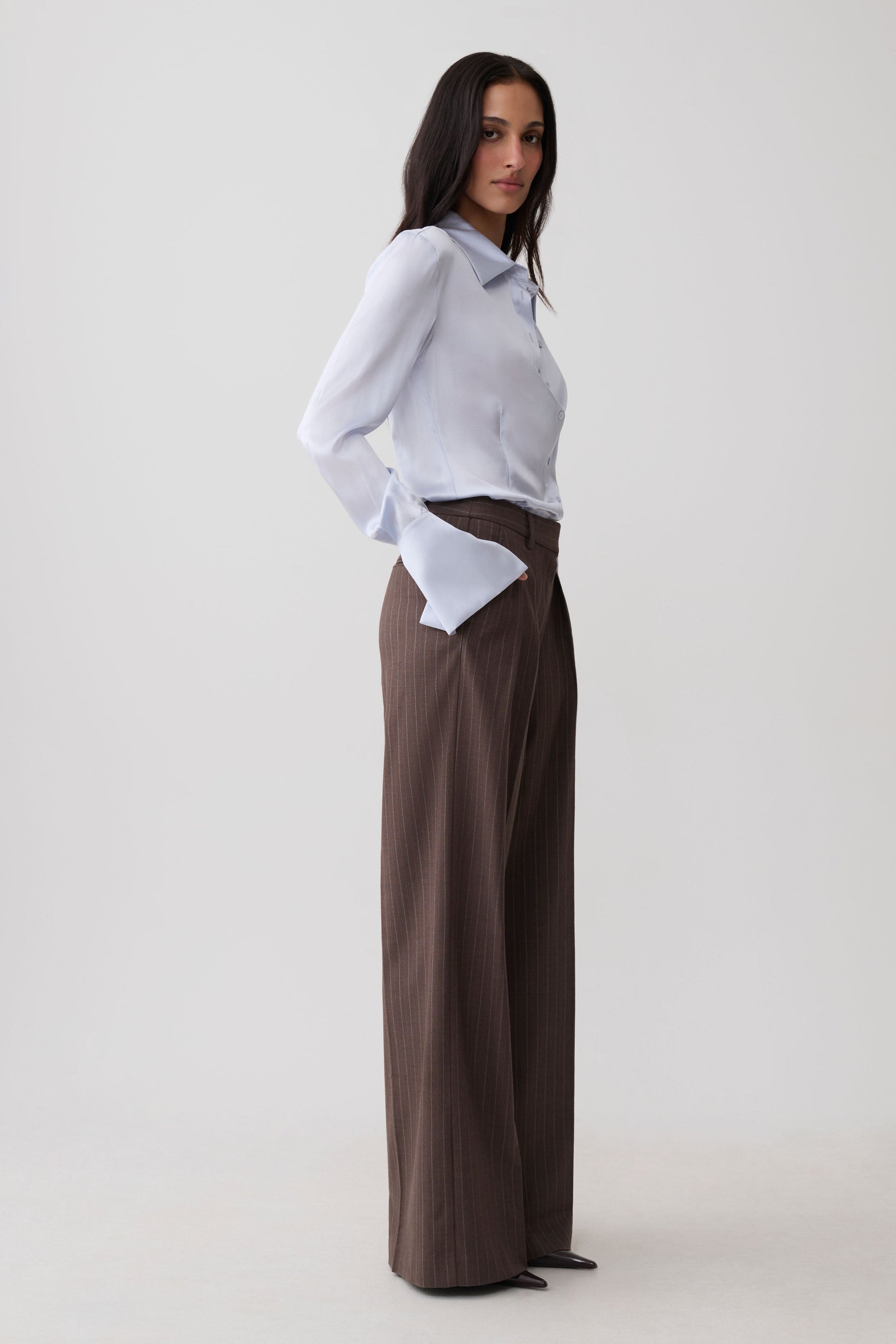 Phoebe Straight Leg Suiting Pants - Brown Stripe #2