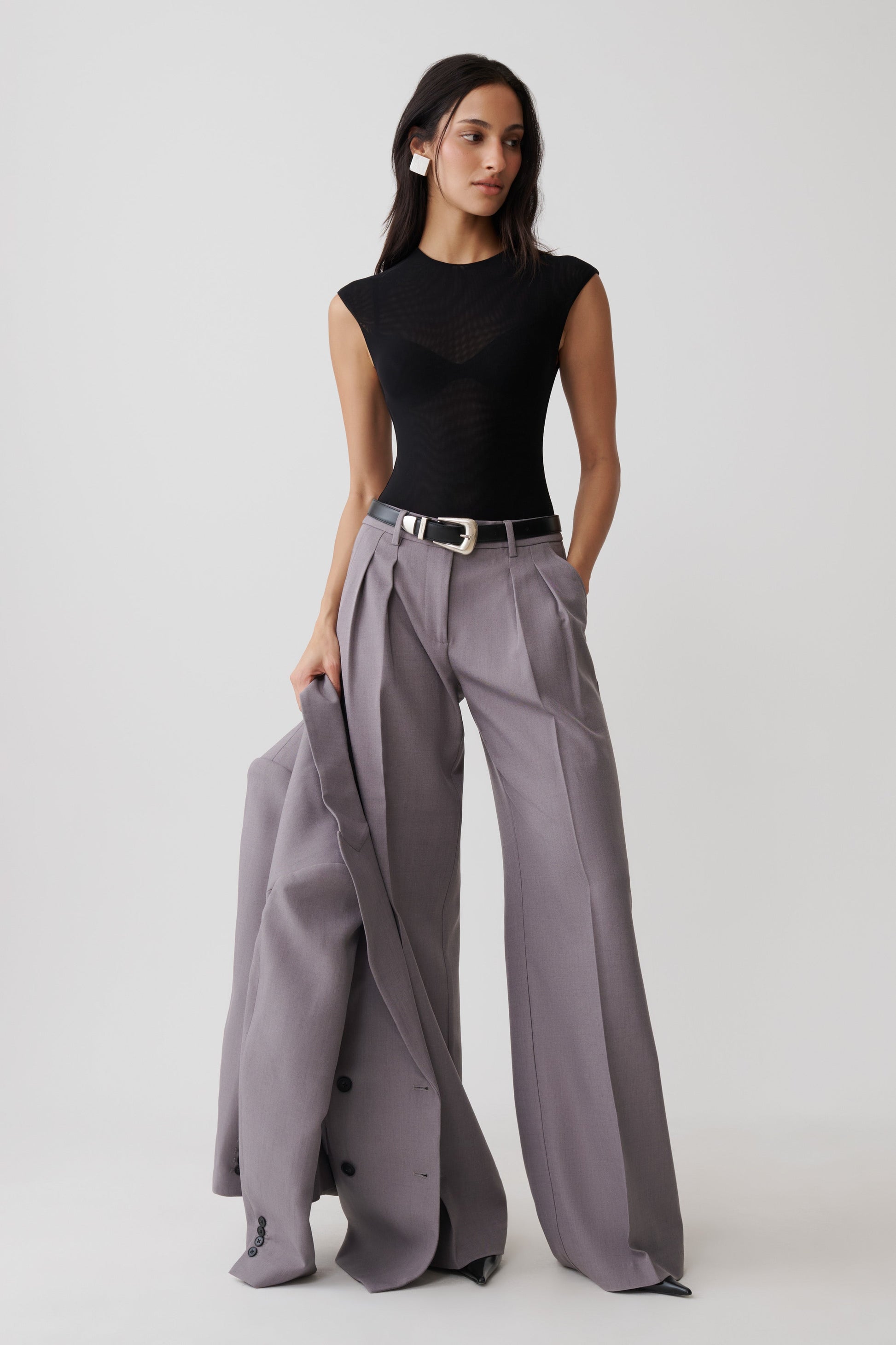 Phoebe Straight Leg Suiting Pants - Light Grey Marle #3