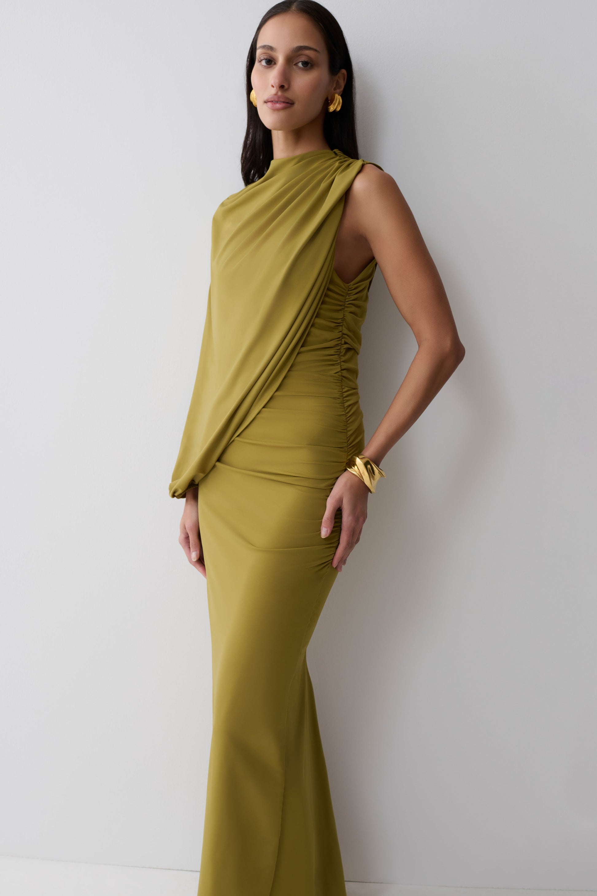 Yuri Gather Sleeve Maxi Dress - Martini Olive #4