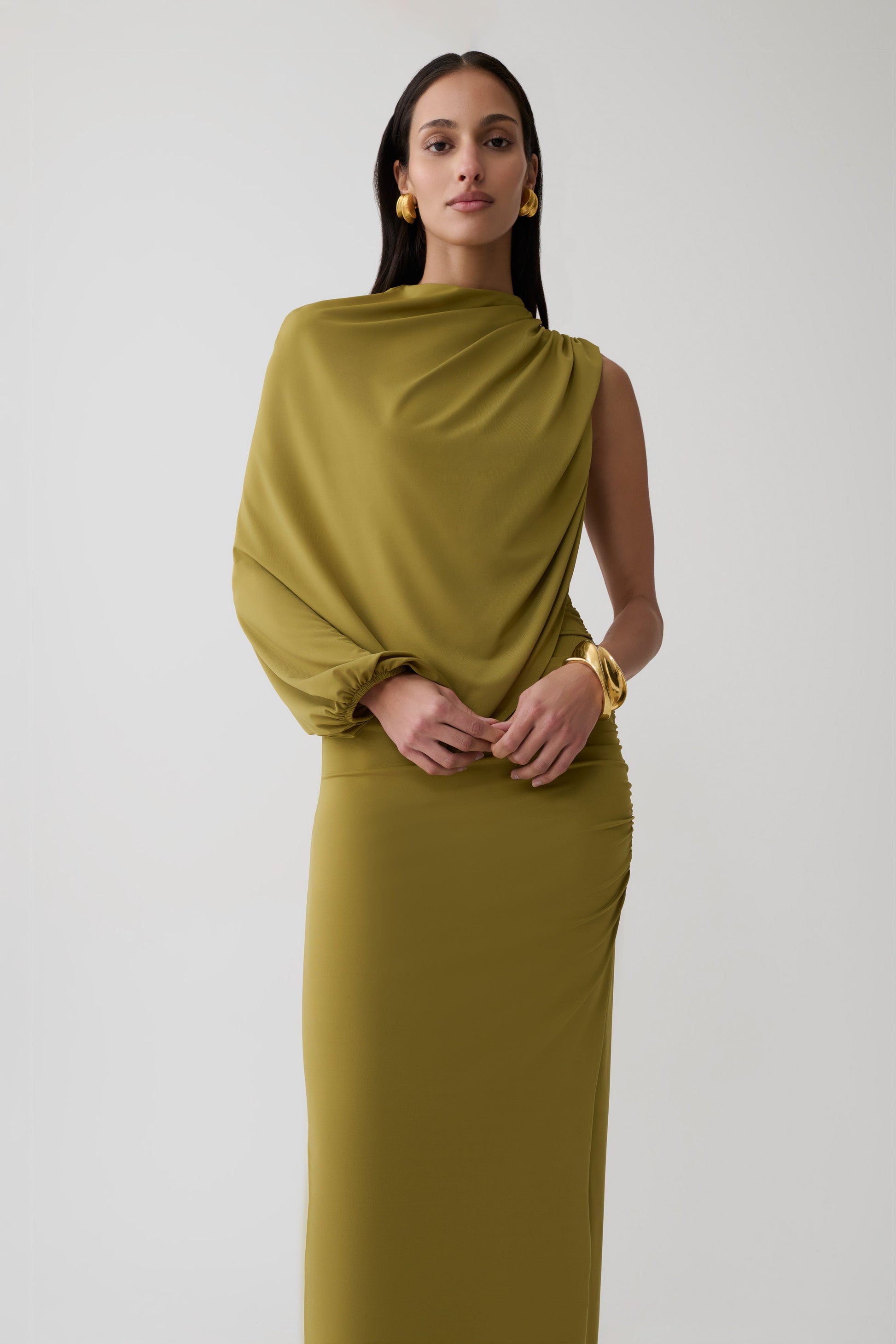 Yuri Gather Sleeve Maxi Dress - Martini Olive #3