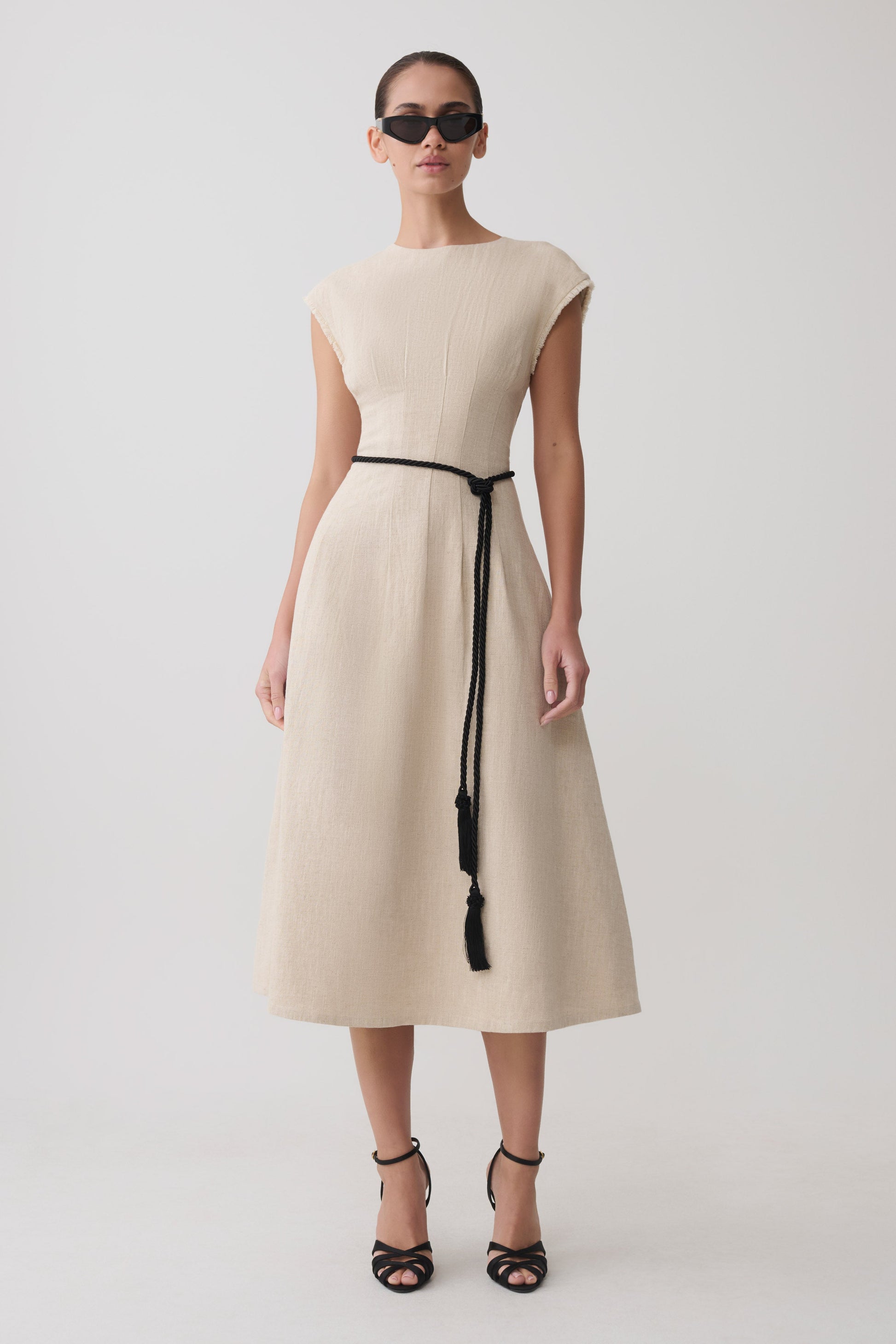 Zinia Linen Cap Sleeve Midi Dress - Natural #4