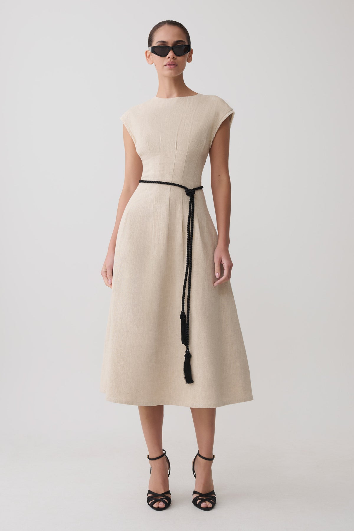 Zinia Linen Cap Sleeve Midi Dress - Natural #4