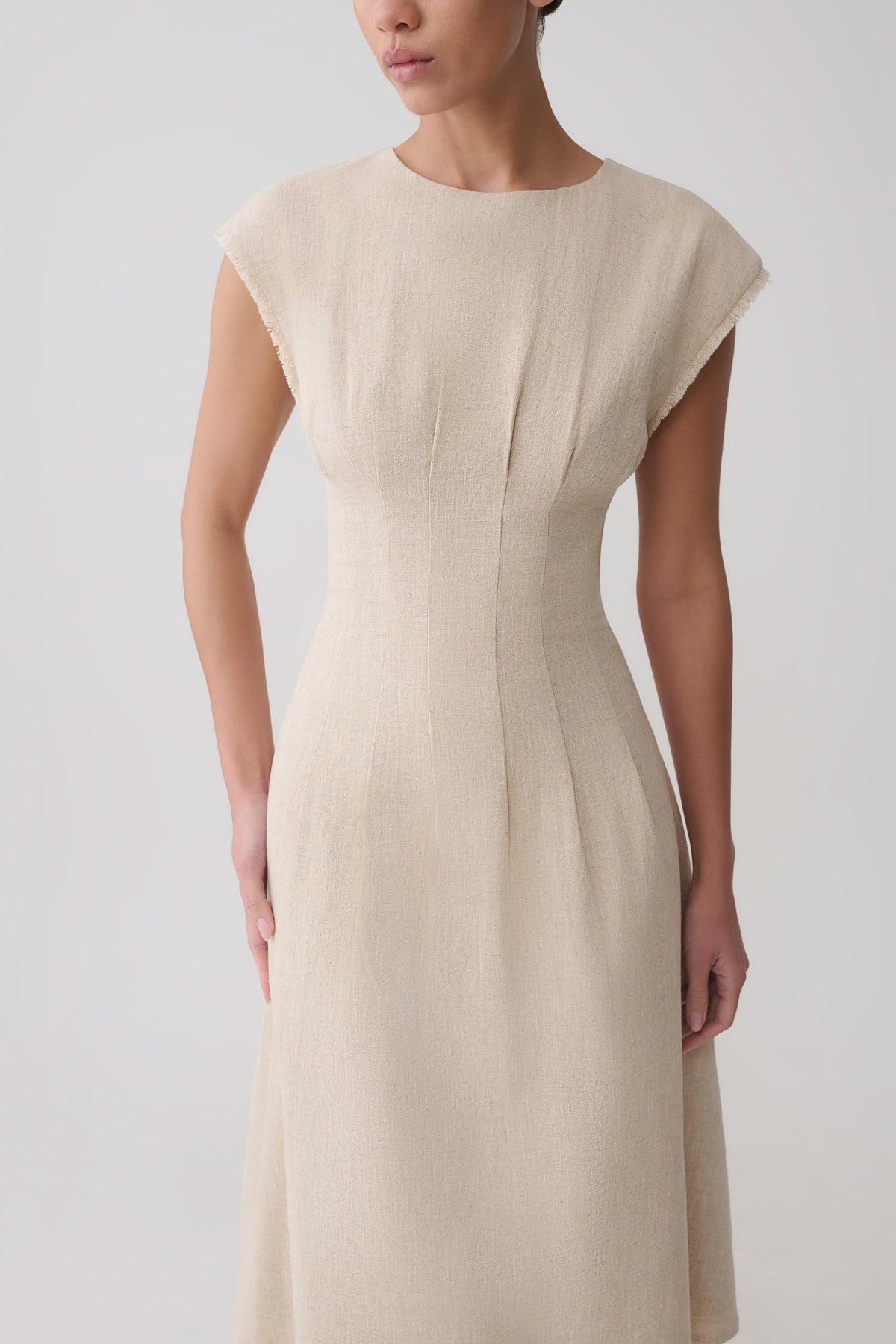 Zinia Linen Cap Sleeve Midi Dress - Natural #5
