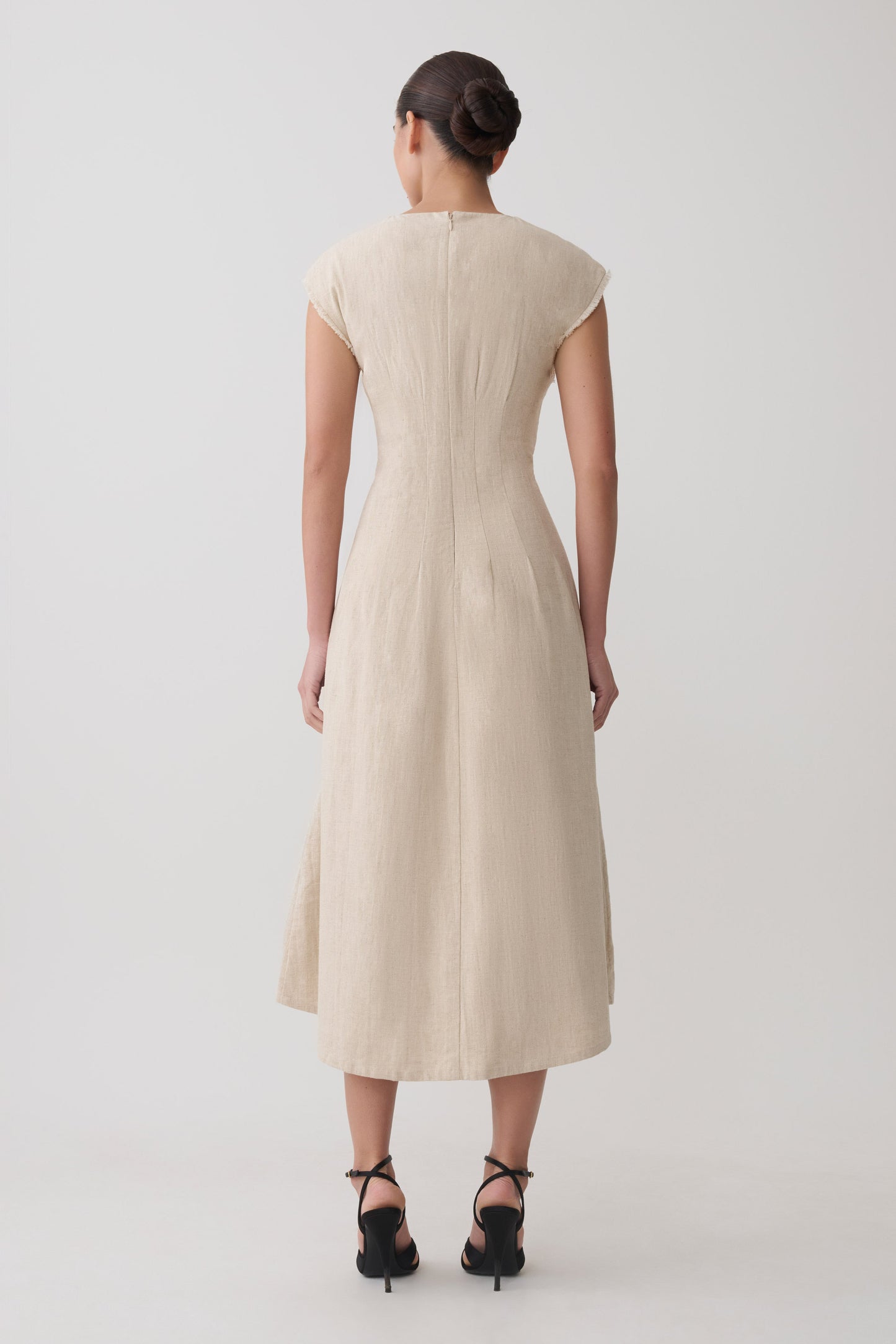 Zinia Linen Cap Sleeve Midi Dress - Natural
