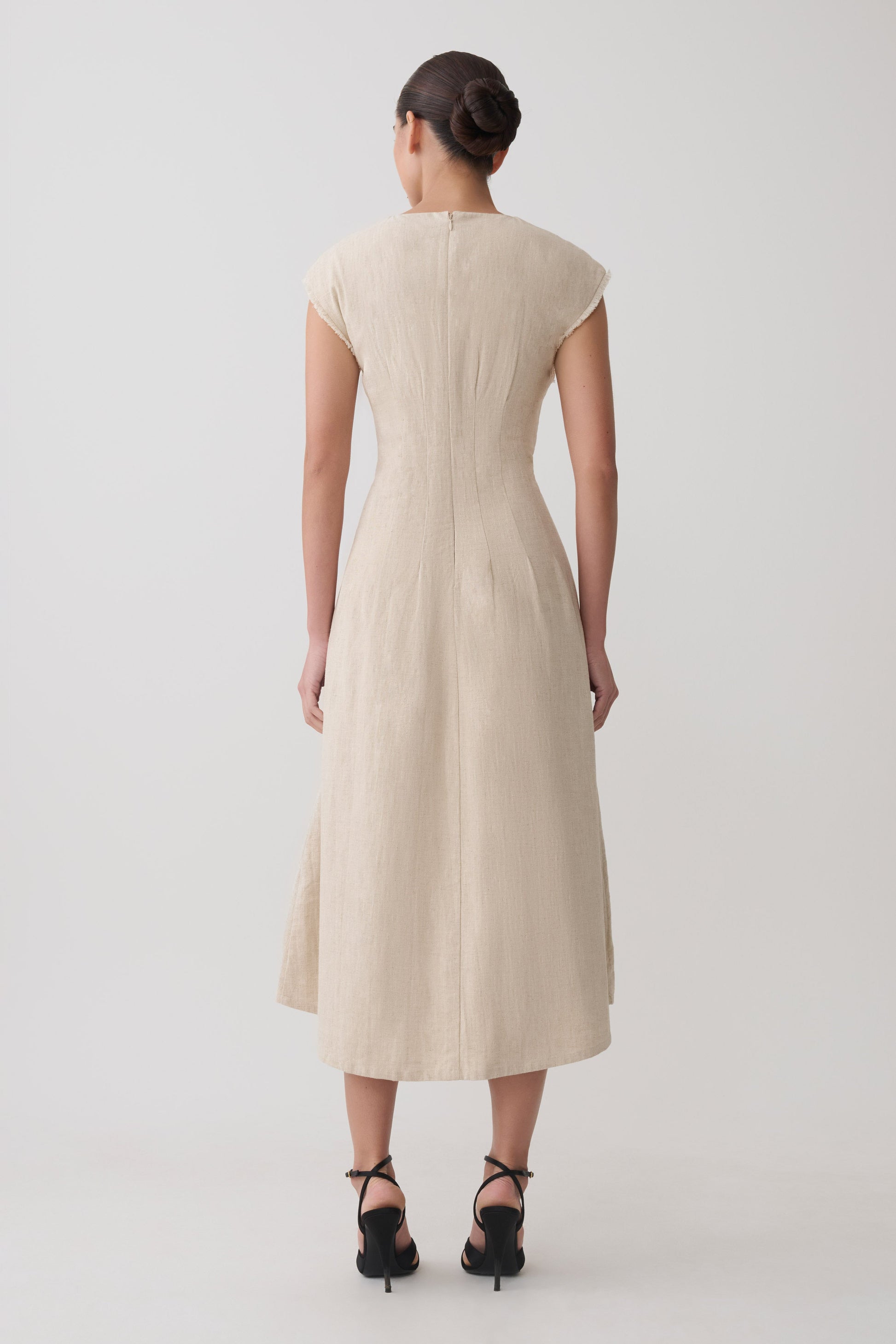 Zinia Linen Cap Sleeve Midi Dress - Natural #2