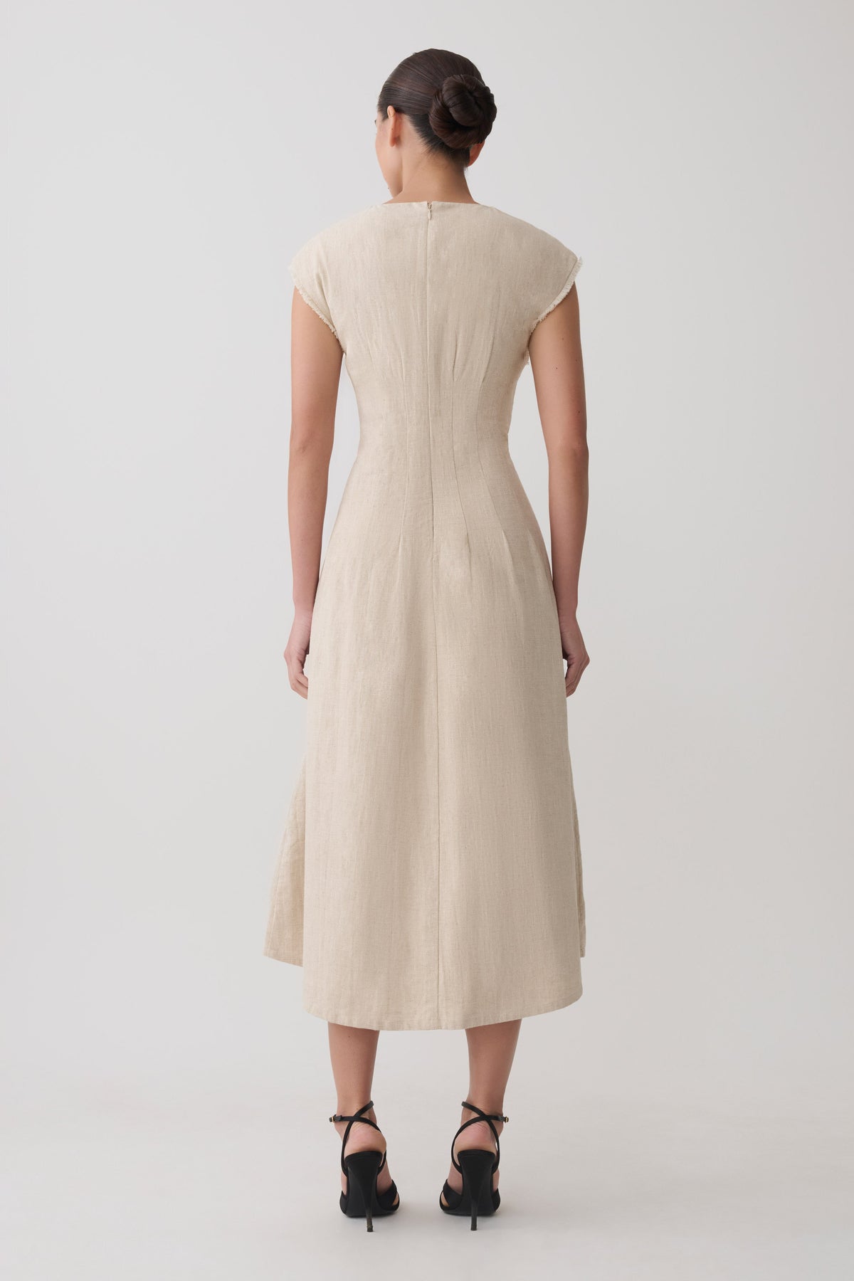 Zinia Linen Cap Sleeve Midi Dress - Natural #2