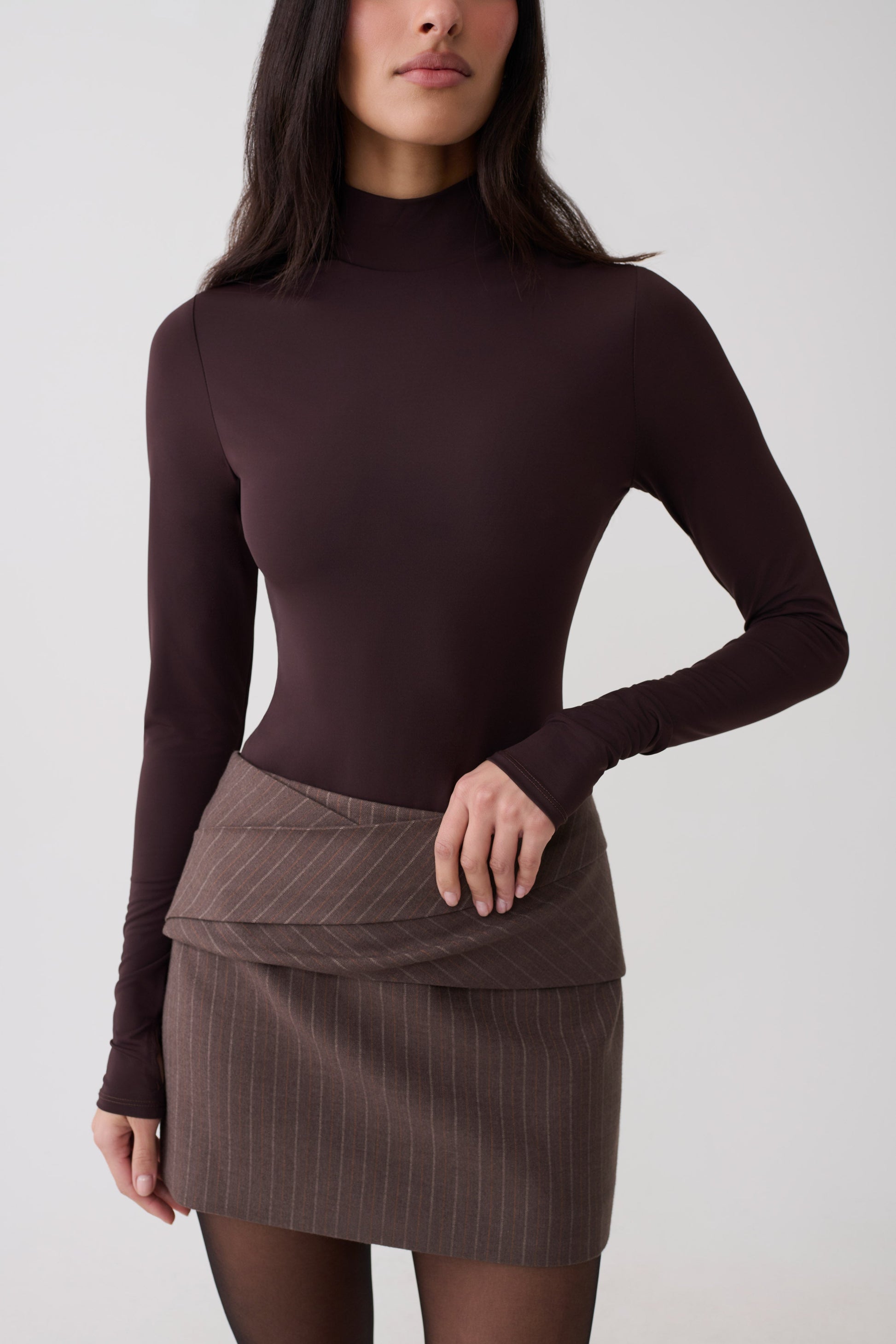 Annabel Long Sleeve High Neck Bodysuit - Chocolate #3