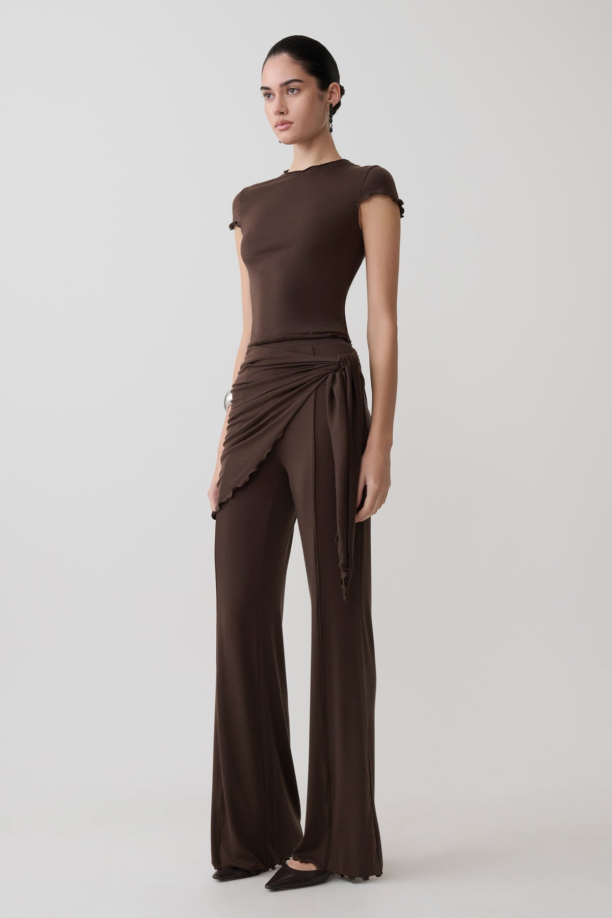 Anfie High Neck Top With Piping Detail - Dark Chocolate #4