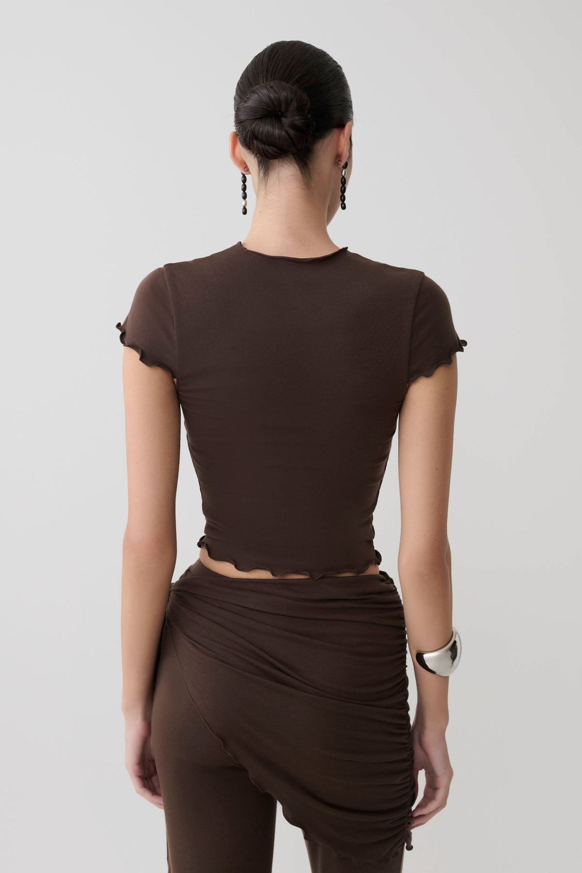 Anfie High Neck Top With Piping Detail - Dark Chocolate #2