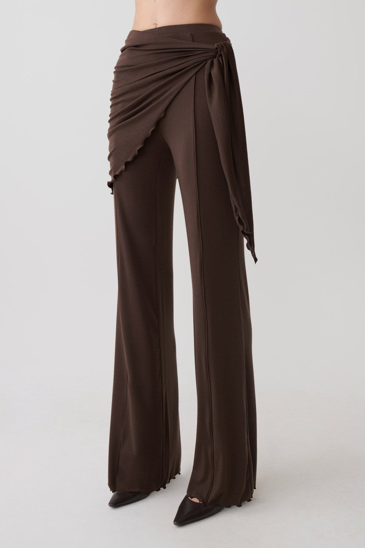 Anfie Straight Leg Pants With Waist Wrap - Dark Chocolate #3