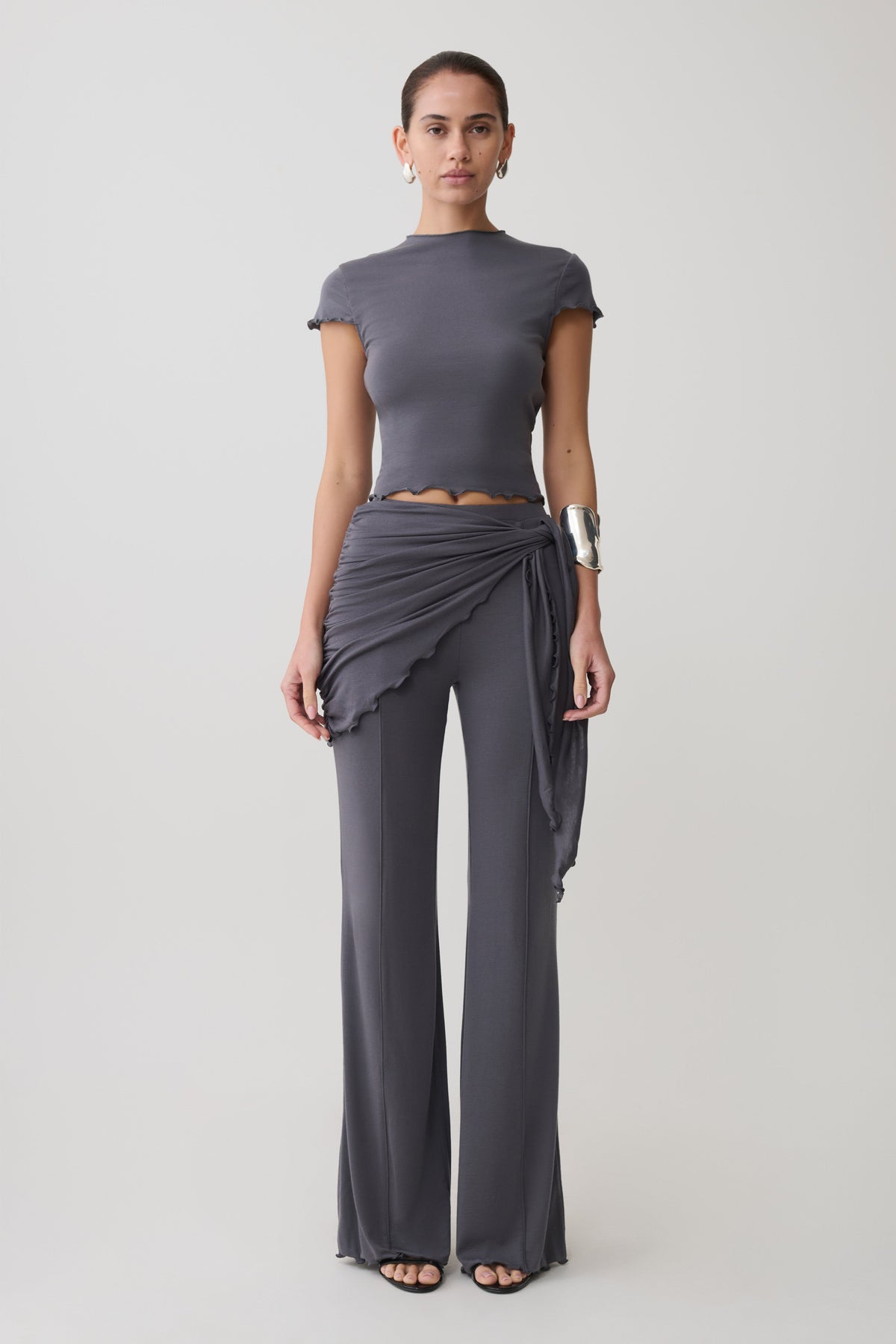 Anfie High Neck Top With Piping Detail - Grey #6