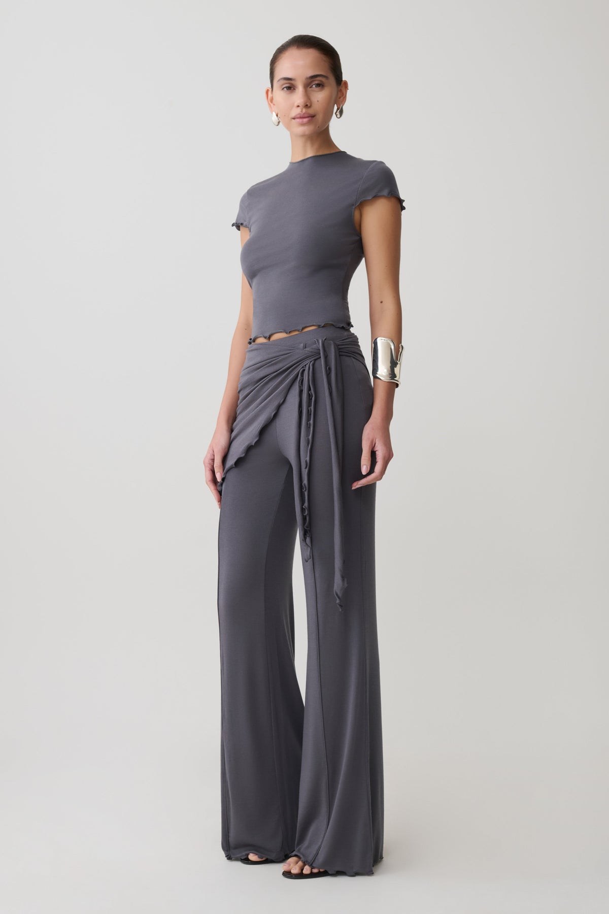 Anfie Straight Leg Pants With Waist Wrap - Grey #4