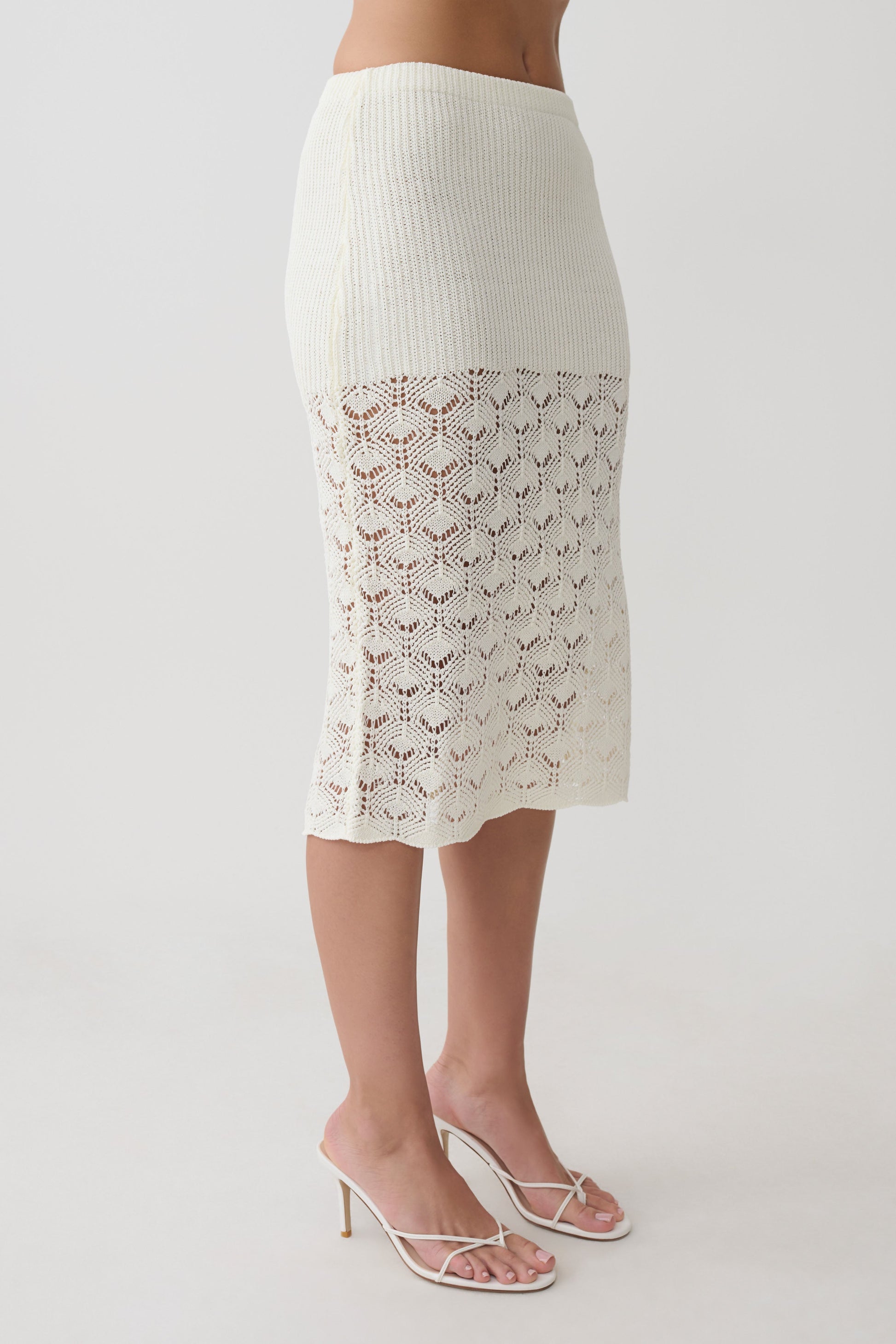 Atlantis Crochet Knit Midi Skirt - White #6