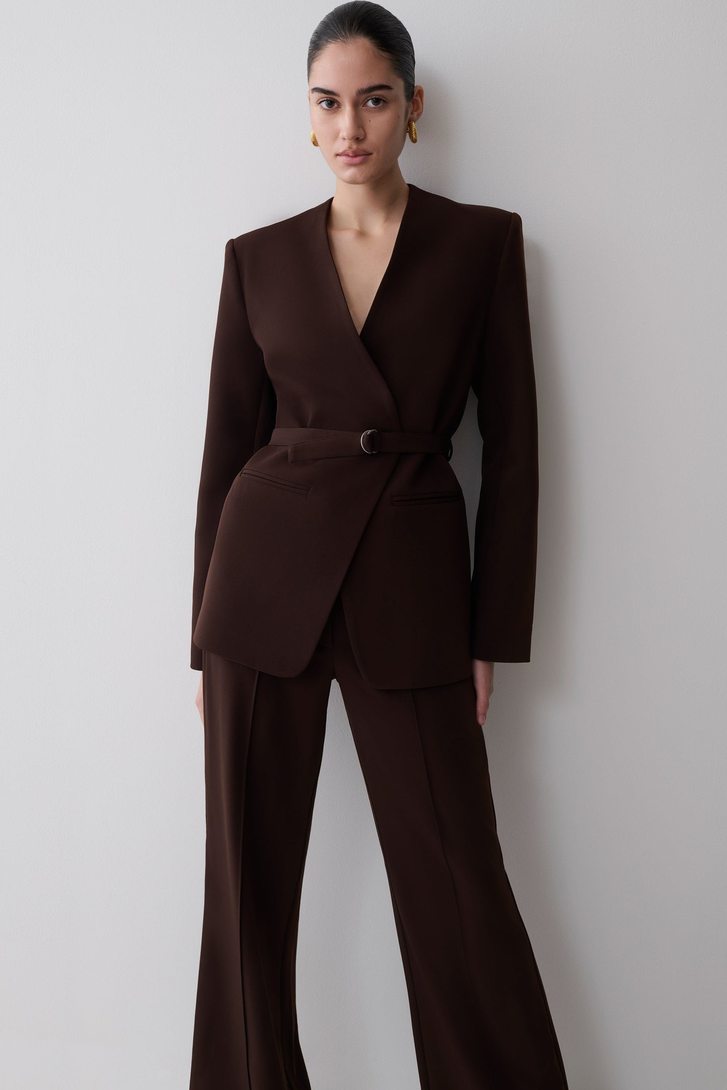 Darcie Drop Shoulder Suiting Blazer - Dark Chocolate