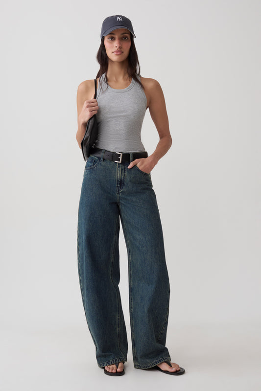 Evadne Ribbed Tank - Grey Marle