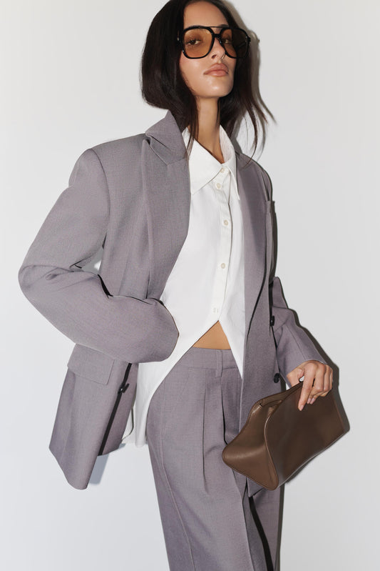 Phoebe Double Breasted Blazer - Light Grey Marle
