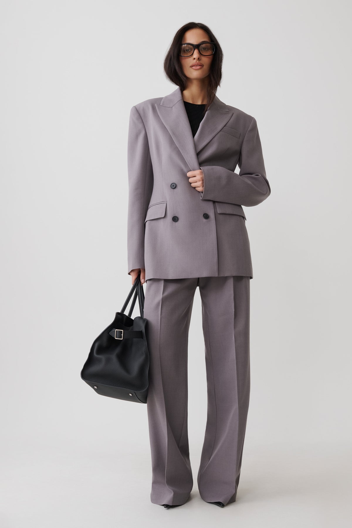 Phoebe Double Breasted Blazer - Light Grey Marle