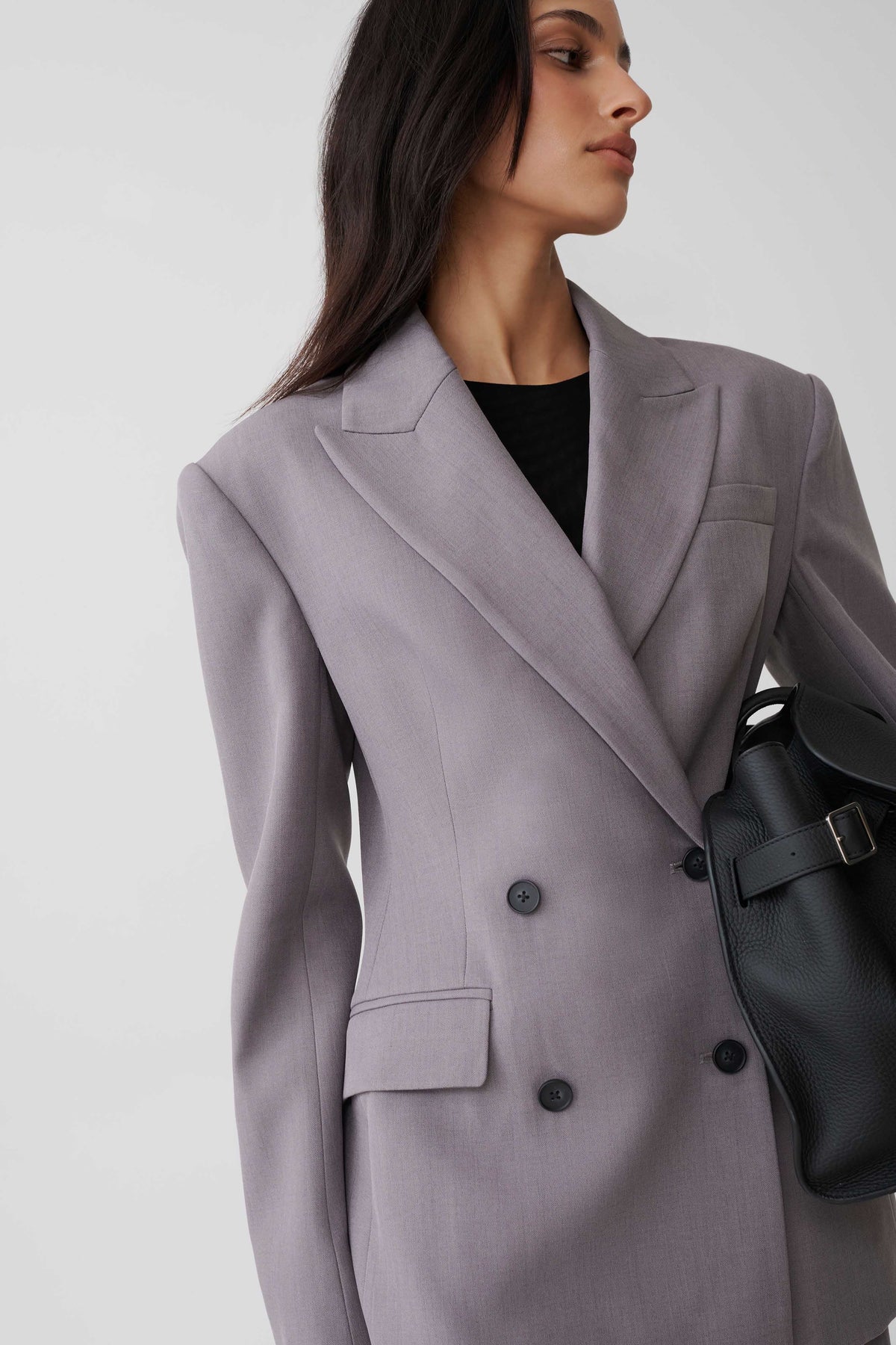Phoebe Double Breasted Blazer - Light Grey Marle #3