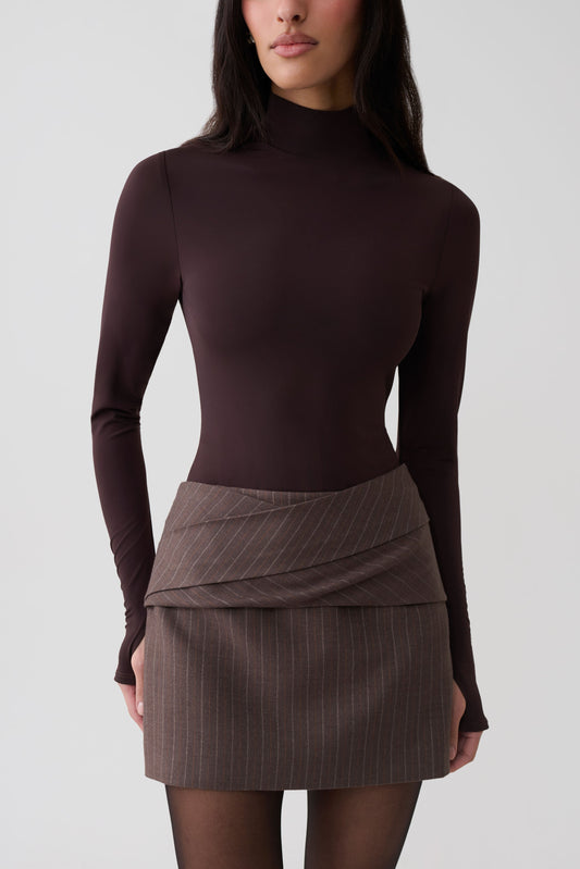 Annabel Long Sleeve High Neck Bodysuit - Chocolate