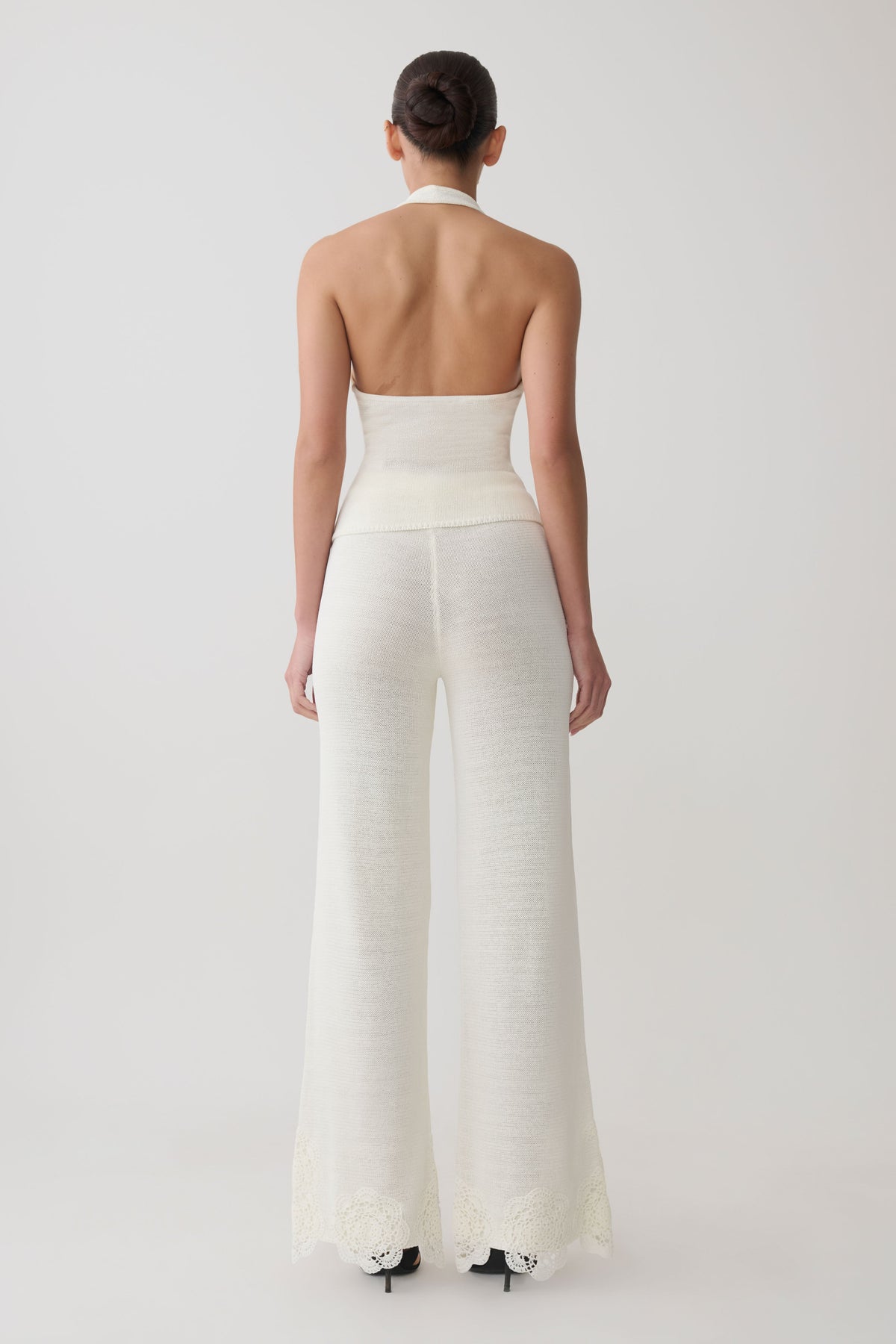 Salley Crochet Halter Longline Top - Ivory