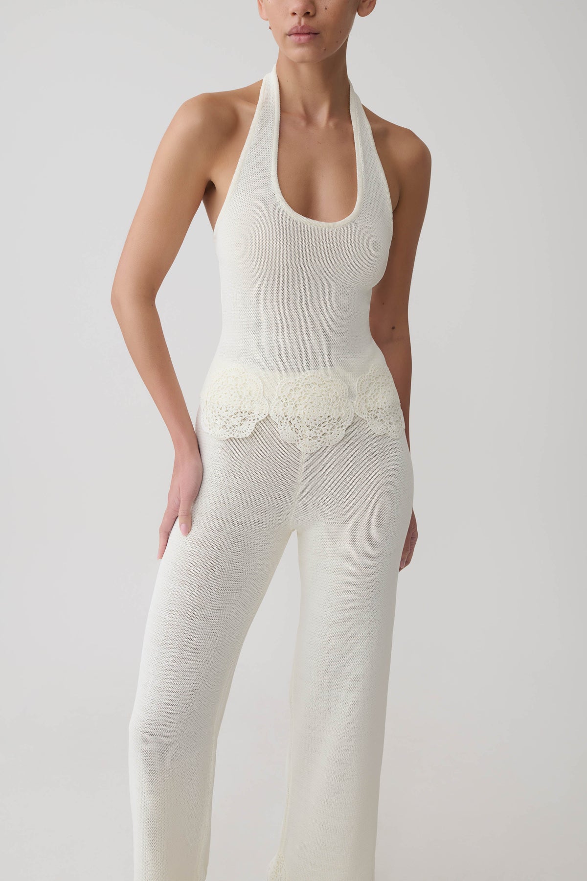Salley Crochet Halter Longline Top - Ivory #3