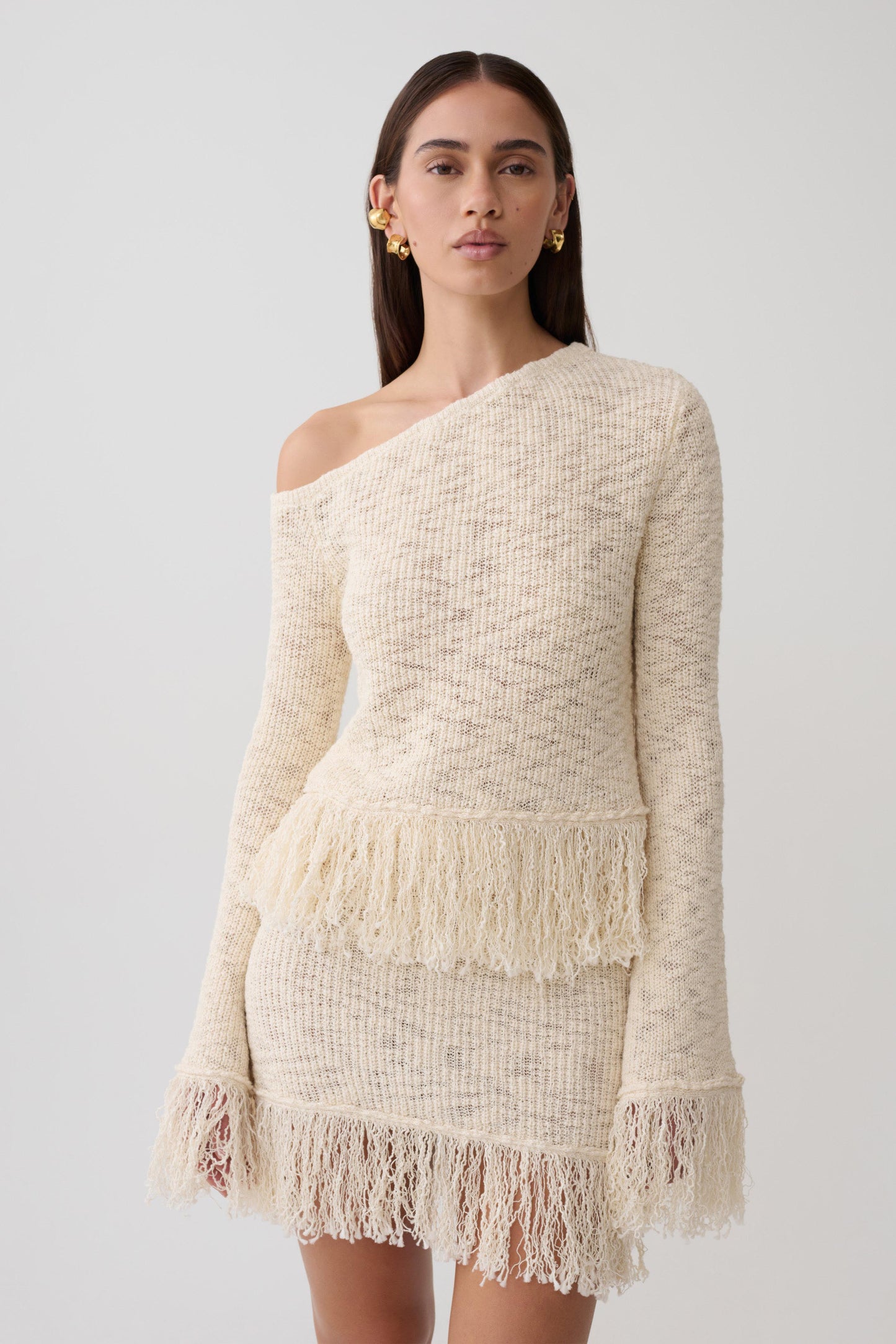Tabitha Fringe Knit Long Sleeve Top - Cream