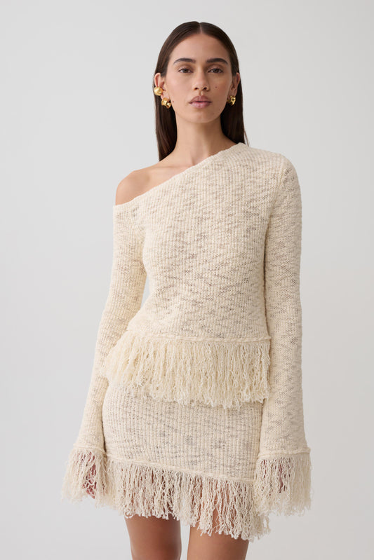 Tabitha Fringe Knit Long Sleeve Top - Cream