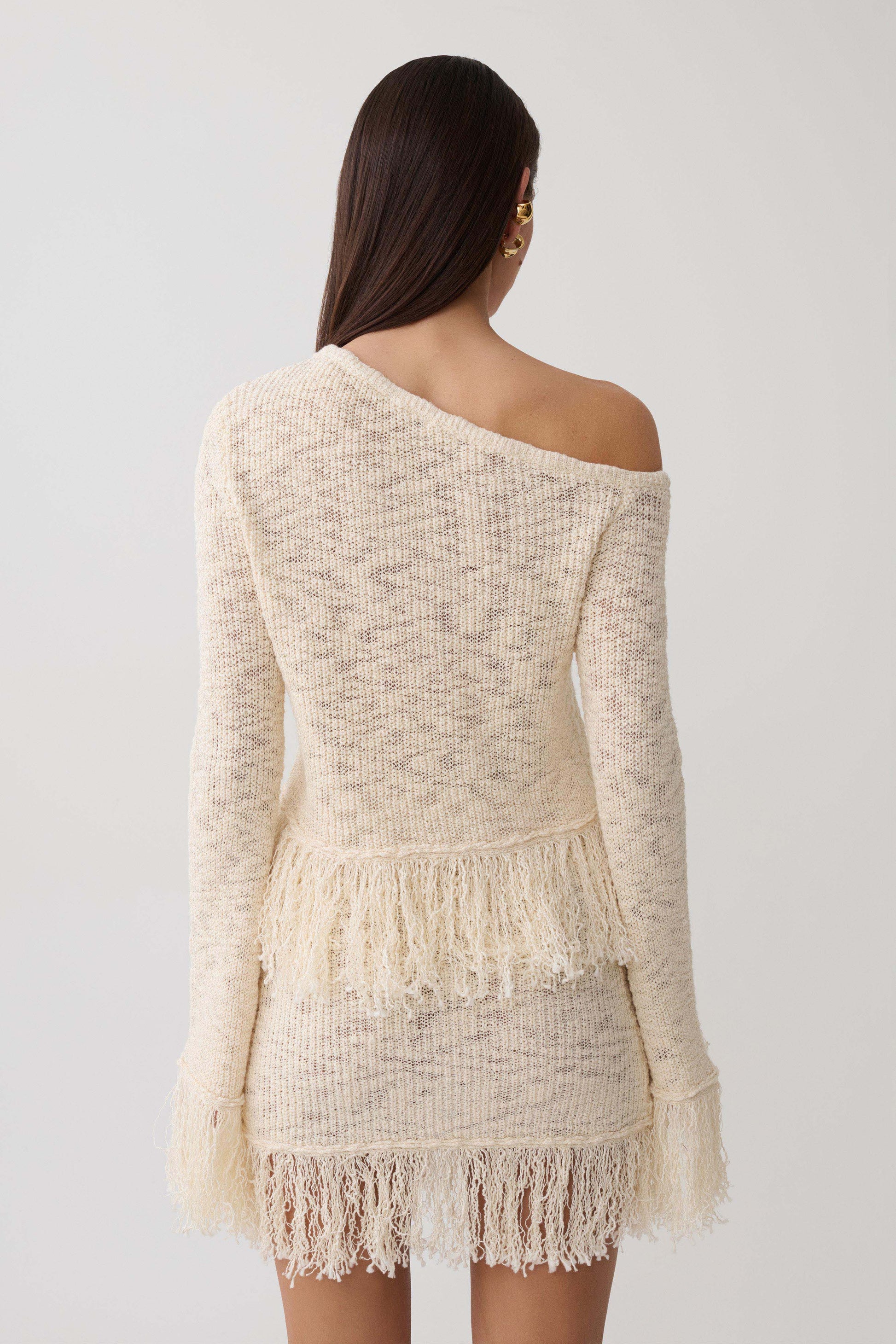 Tabitha Fringe Knit Long Sleeve Top - Cream #2